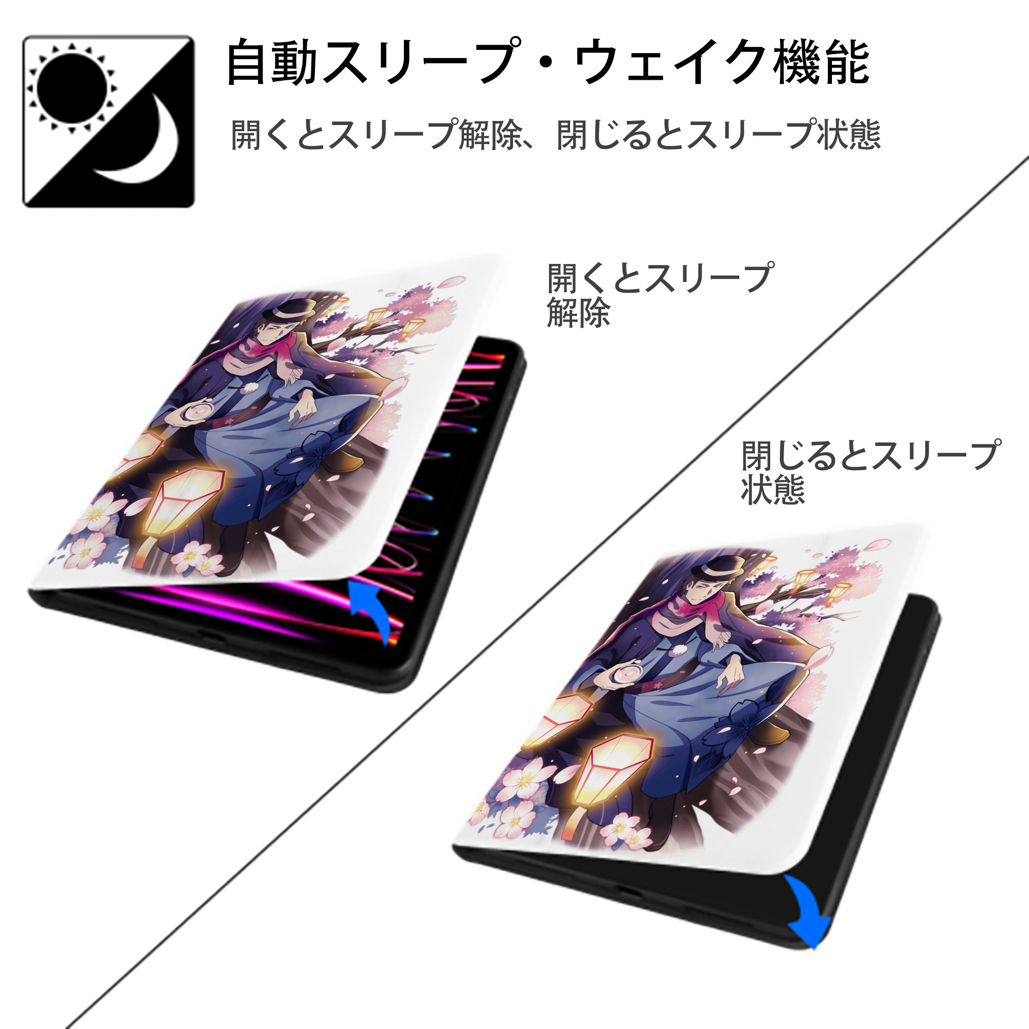 文豪ストレイドッグス Bungo Stray Dogs IPad ケース ペン収納付き 三つ折りスタンド PUレザー×シリコン 対応機種9.5/10.5/10.9インチ
