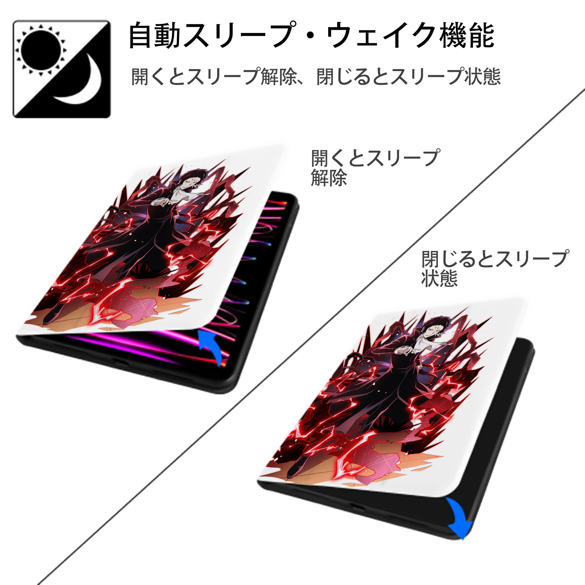 文豪ストレイドッグス Bungo Stray Dogs IPad ケース ペン収納付き 三つ折りスタンド PUレザー×シリコン 対応機種9.5/10.5/10.9インチ