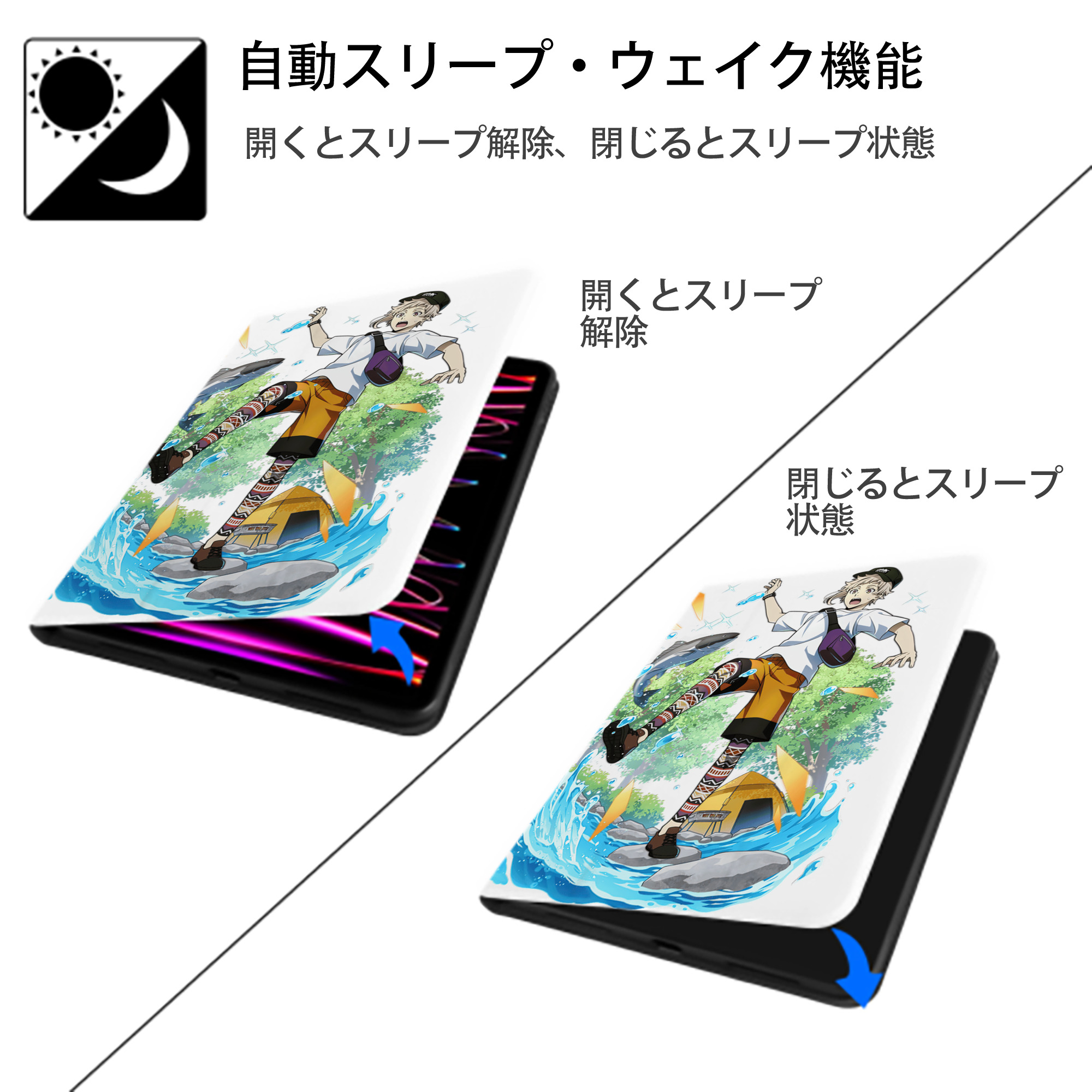 文豪ストレイドッグス Bungo Stray Dogs IPad ケース ペン収納付き 三つ折りスタンド PUレザー×シリコン 対応機種9.5/10.5/10.9インチ