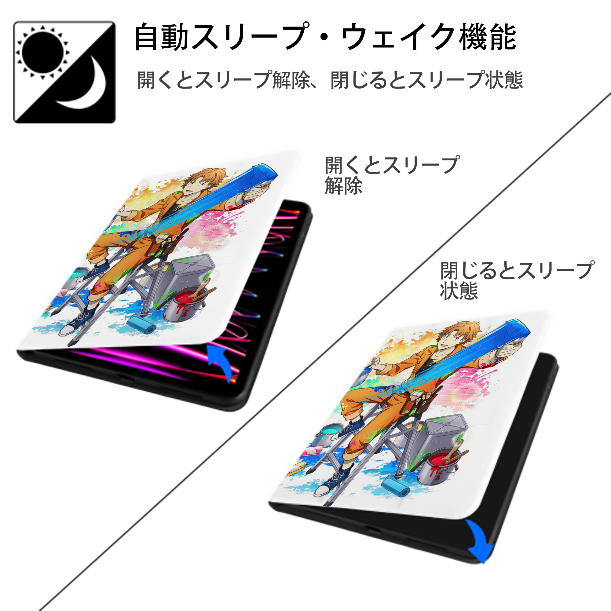文豪ストレイドッグス Bungo Stray Dogs IPad ケース ペン収納付き 三つ折りスタンド PUレザー×シリコン 対応機種9.5/10.5/10.9インチ