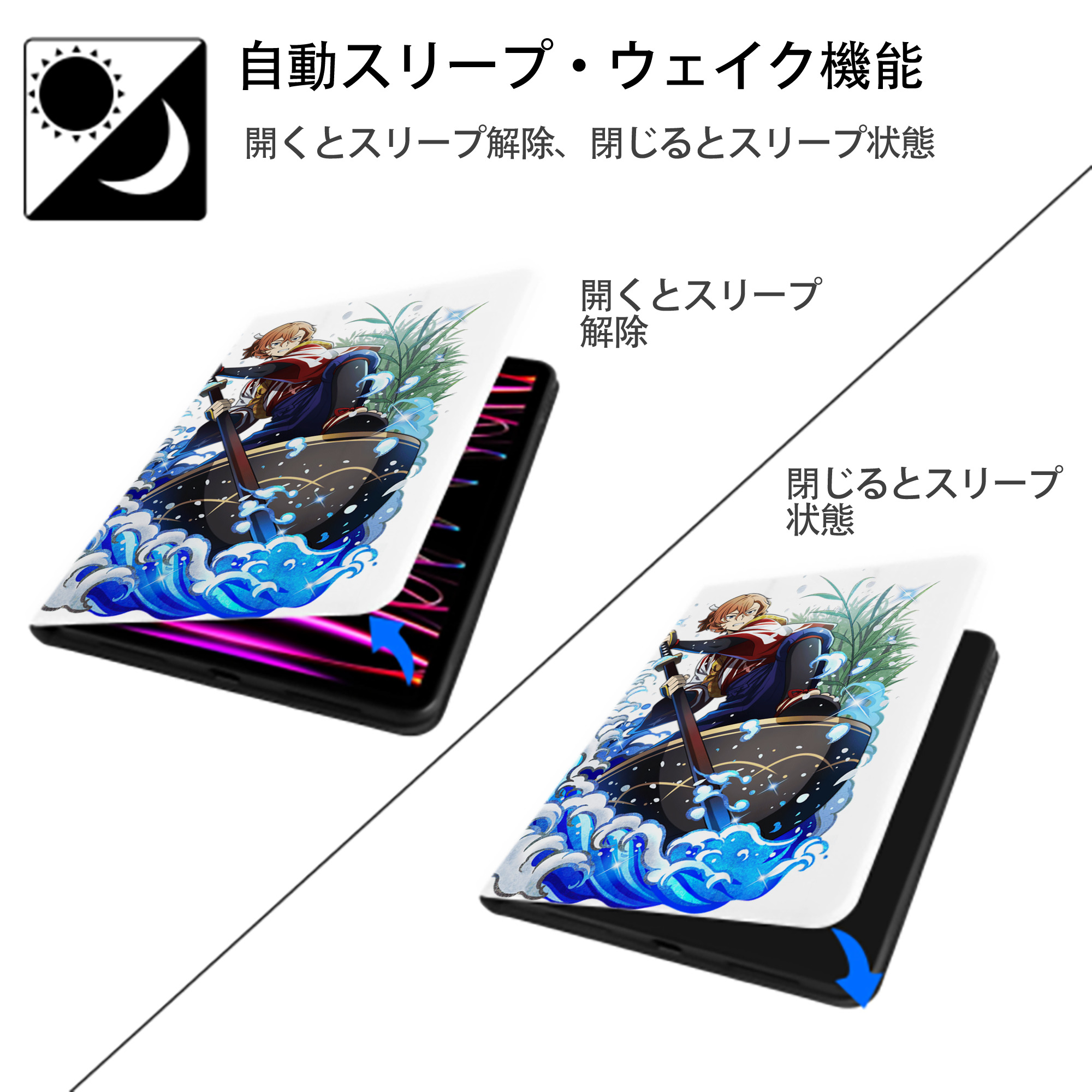 文豪ストレイドッグス Bungo Stray Dogs IPad ケース ペン収納付き 三つ折りスタンド PUレザー×シリコン 対応機種9.5/10.5/10.9インチ