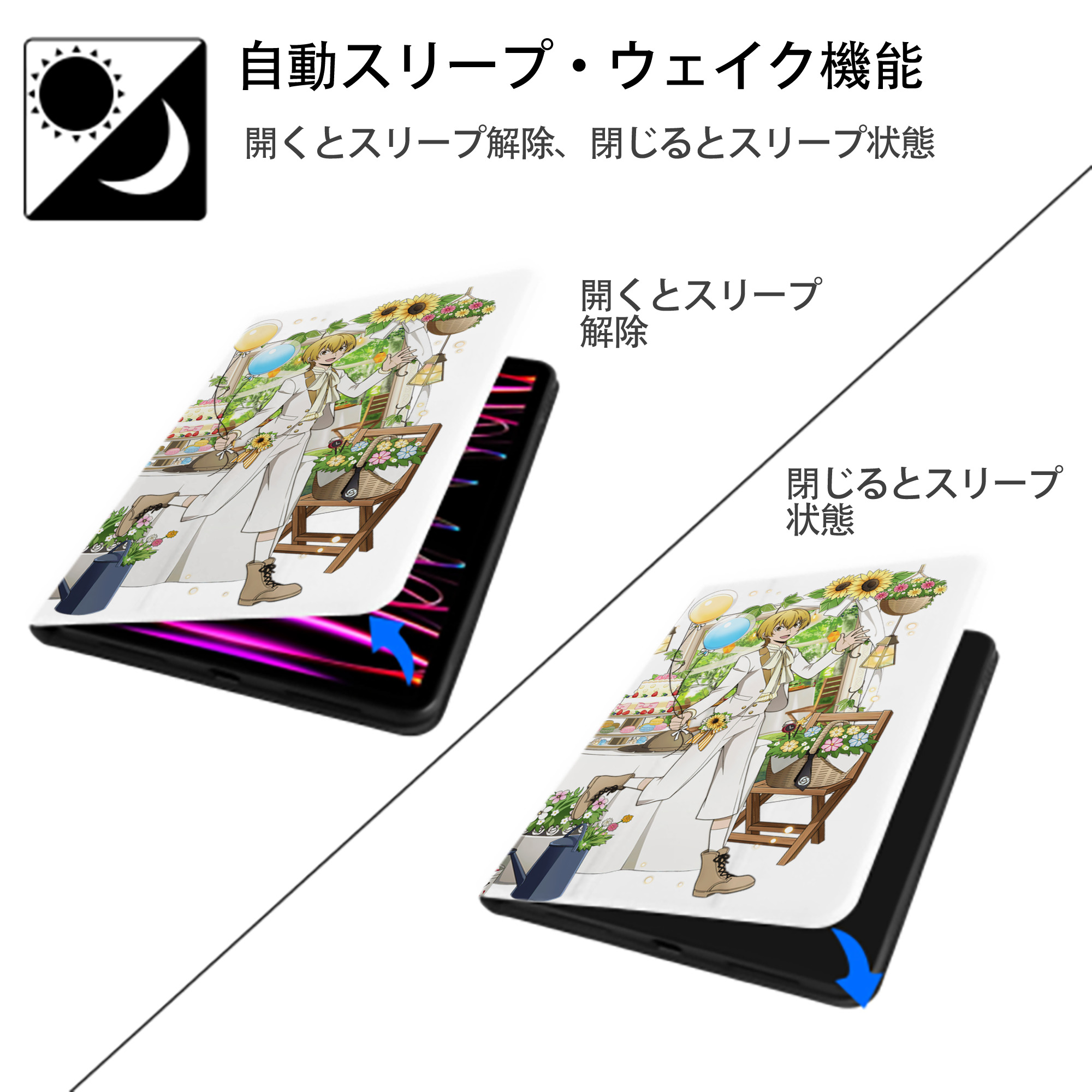 文豪ストレイドッグス Bungo Stray Dogs IPad ケース ペン収納付き 三つ折りスタンド PUレザー×シリコン 対応機種9.5/10.5/10.9インチ