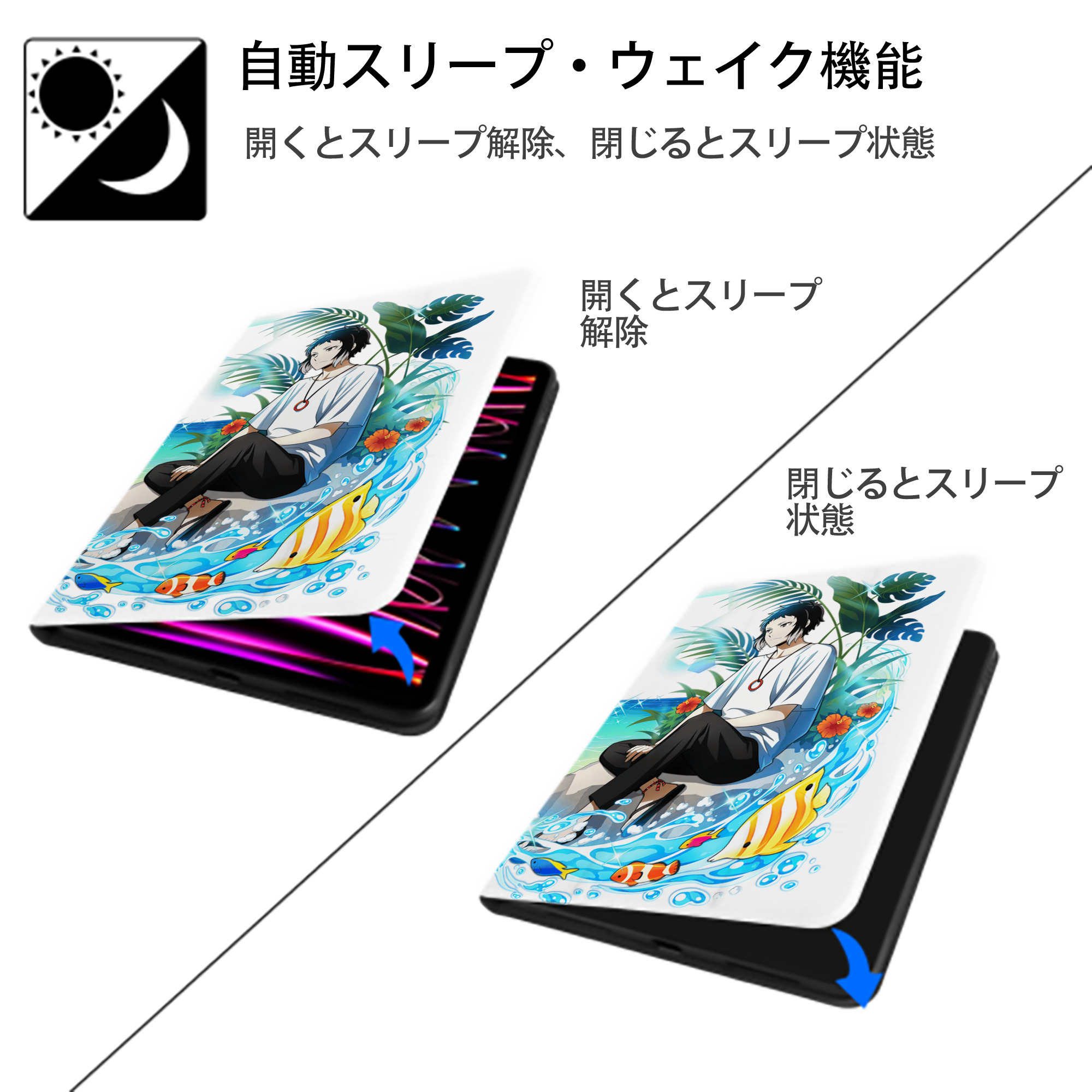 文豪ストレイドッグス Bungo Stray Dogs IPad ケース ペン収納付き 三つ折りスタンド PUレザー×シリコン 対応機種9.5/10.5/10.9インチ