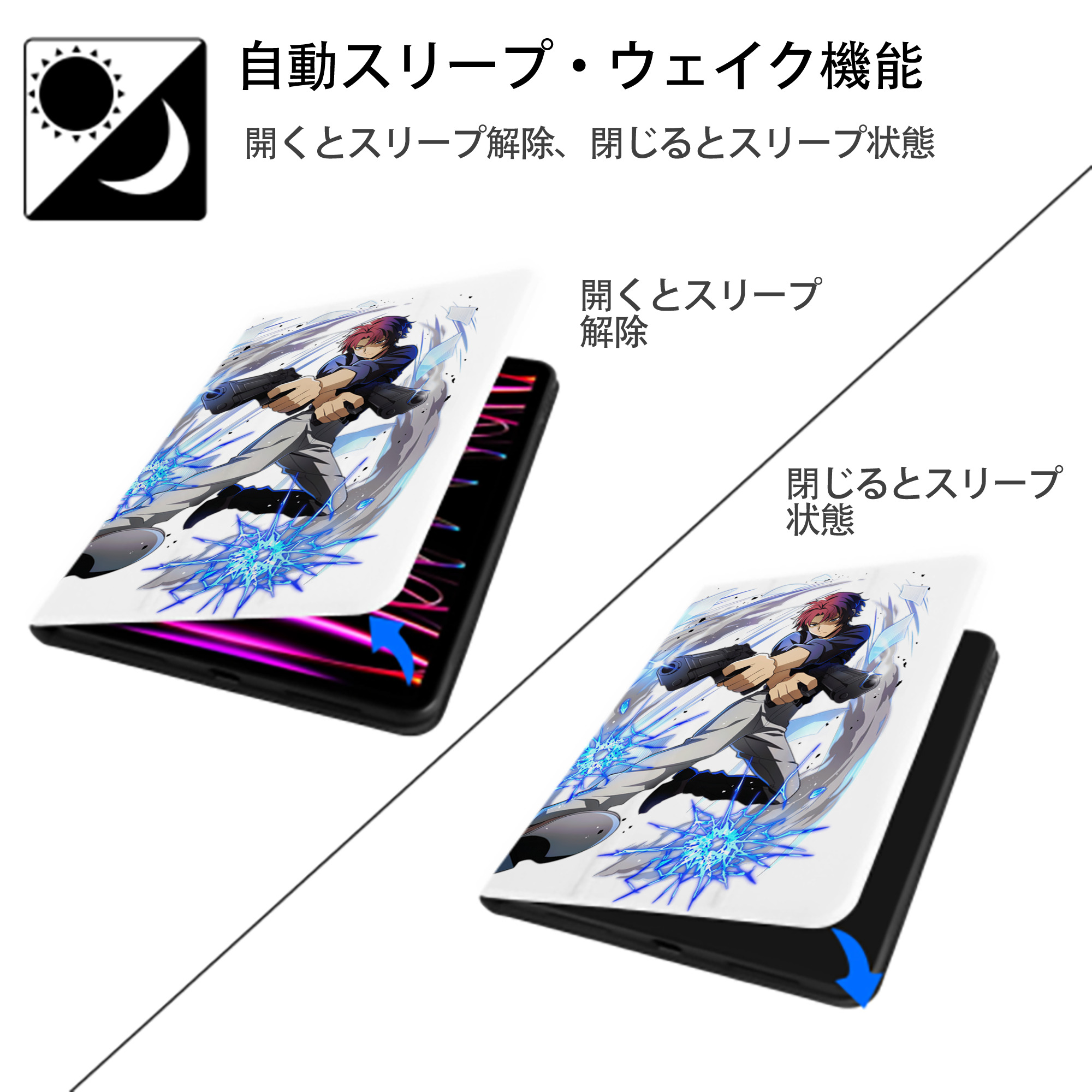 文豪ストレイドッグス Bungo Stray Dogs IPad ケース ペン収納付き 三つ折りスタンド PUレザー×シリコン 対応機種9.5/10.5/10.9インチ