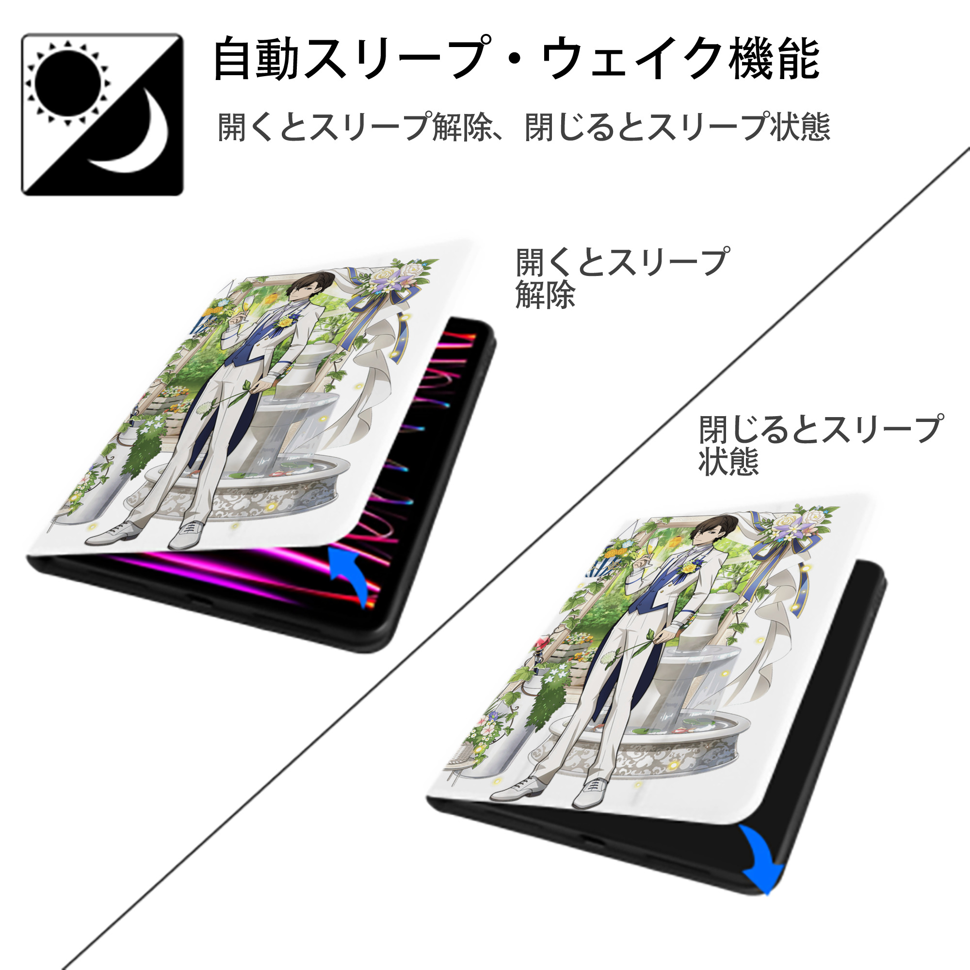 文豪ストレイドッグス Bungo Stray Dogs IPad ケース ペン収納付き 三つ折りスタンド PUレザー×シリコン 対応機種9.5/10.5/10.9インチ