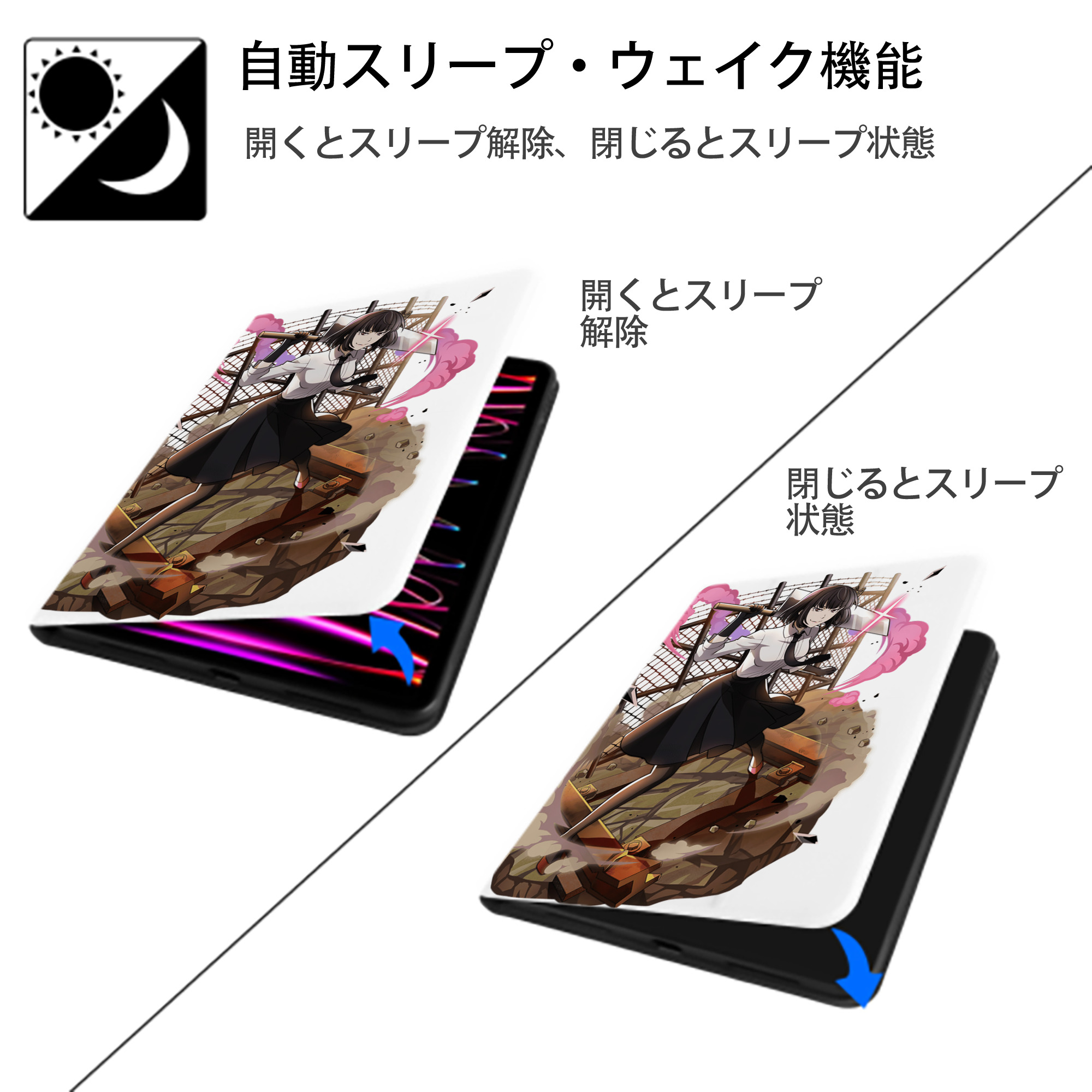 文豪ストレイドッグス Bungo Stray Dogs IPad ケース ペン収納付き 三つ折りスタンド PUレザー×シリコン 対応機種9.5/10.5/10.9インチ