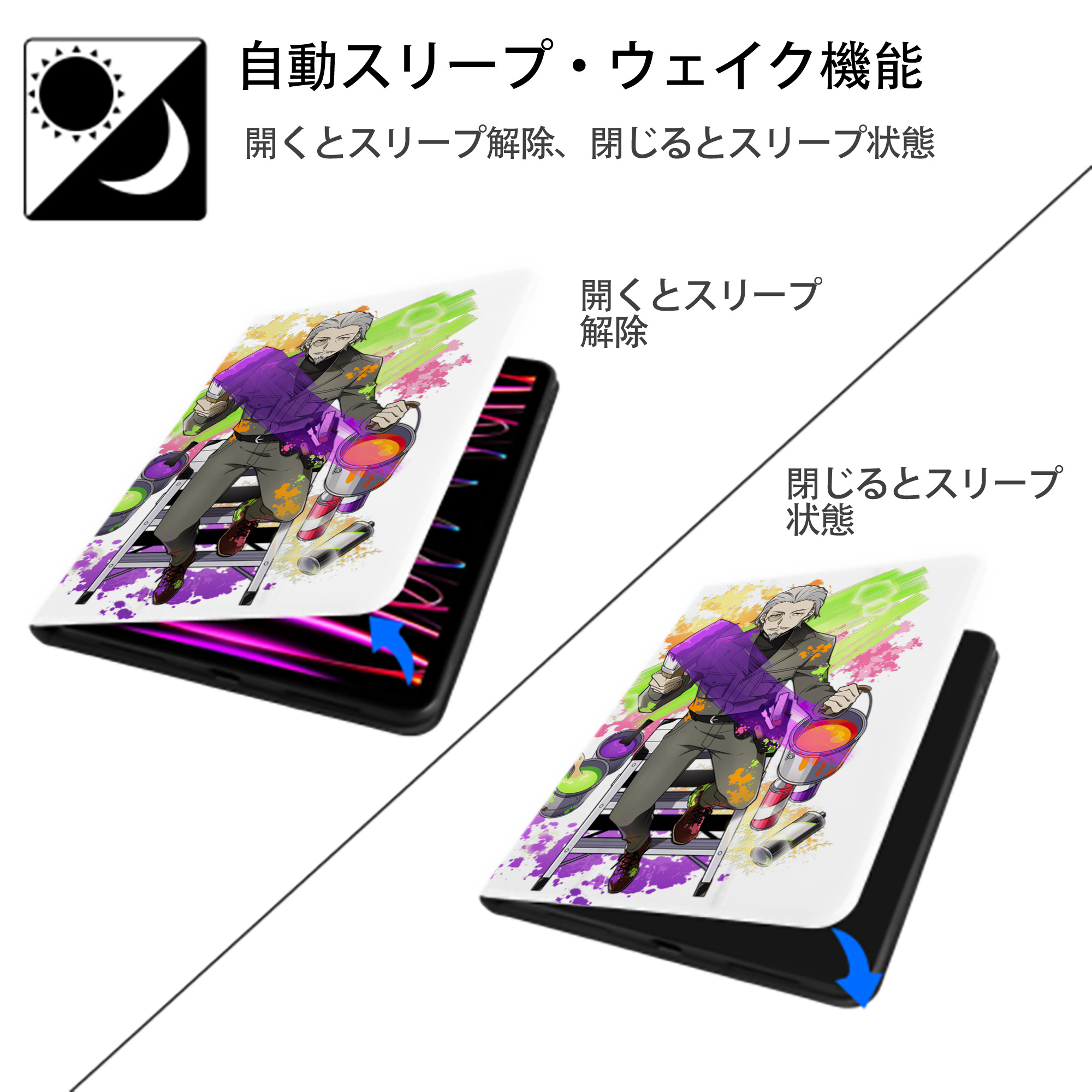 文豪ストレイドッグス Bungo Stray Dogs IPad ケース ペン収納付き 三つ折りスタンド PUレザー×シリコン 対応機種9.5/10.5/10.9インチ