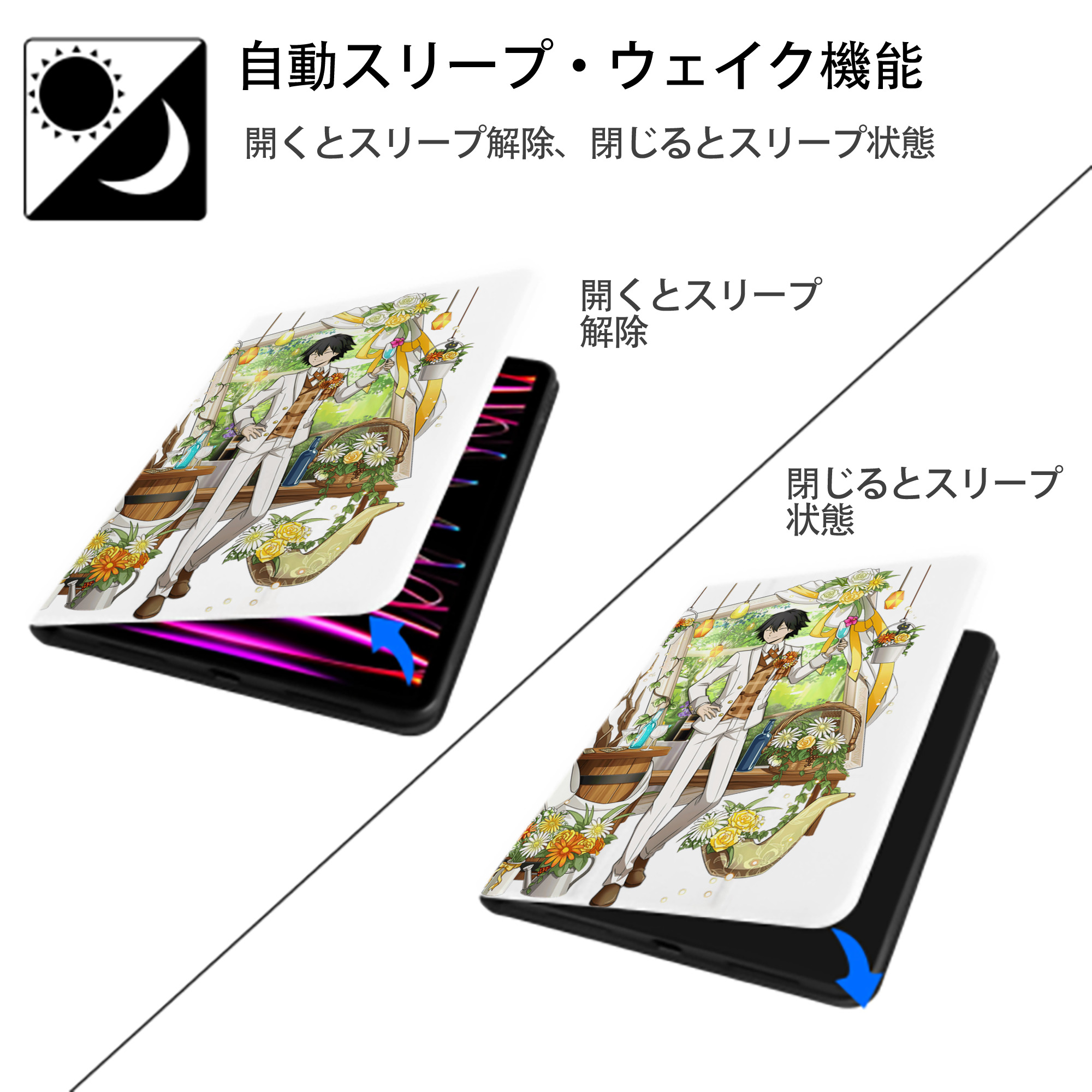 文豪ストレイドッグス Bungo Stray Dogs IPad ケース ペン収納付き 三つ折りスタンド PUレザー×シリコン 対応機種9.5/10.5/10.9インチ