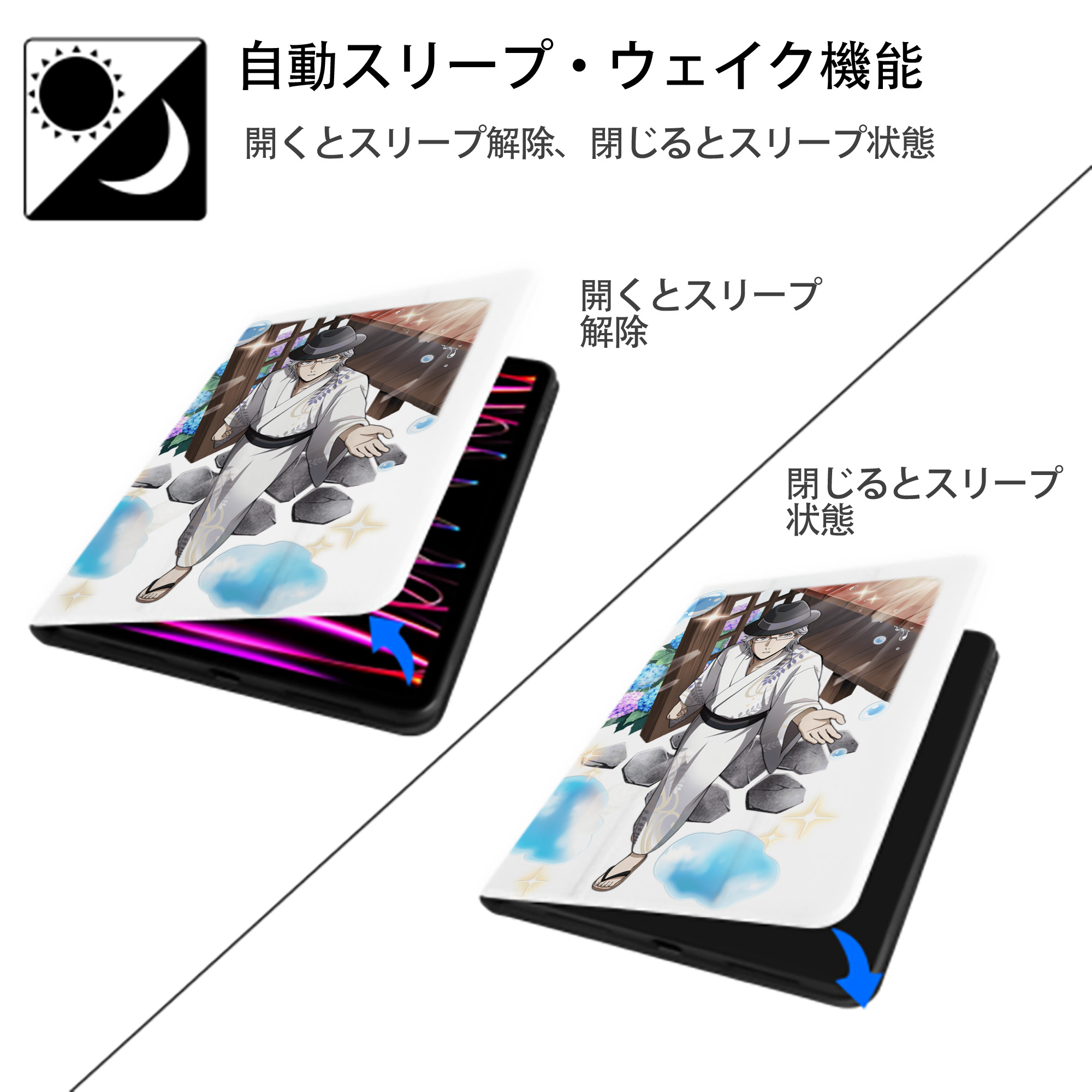 文豪ストレイドッグス Bungo Stray Dogs IPad ケース ペン収納付き 三つ折りスタンド PUレザー×シリコン 対応機種9.5/10.5/10.9インチ