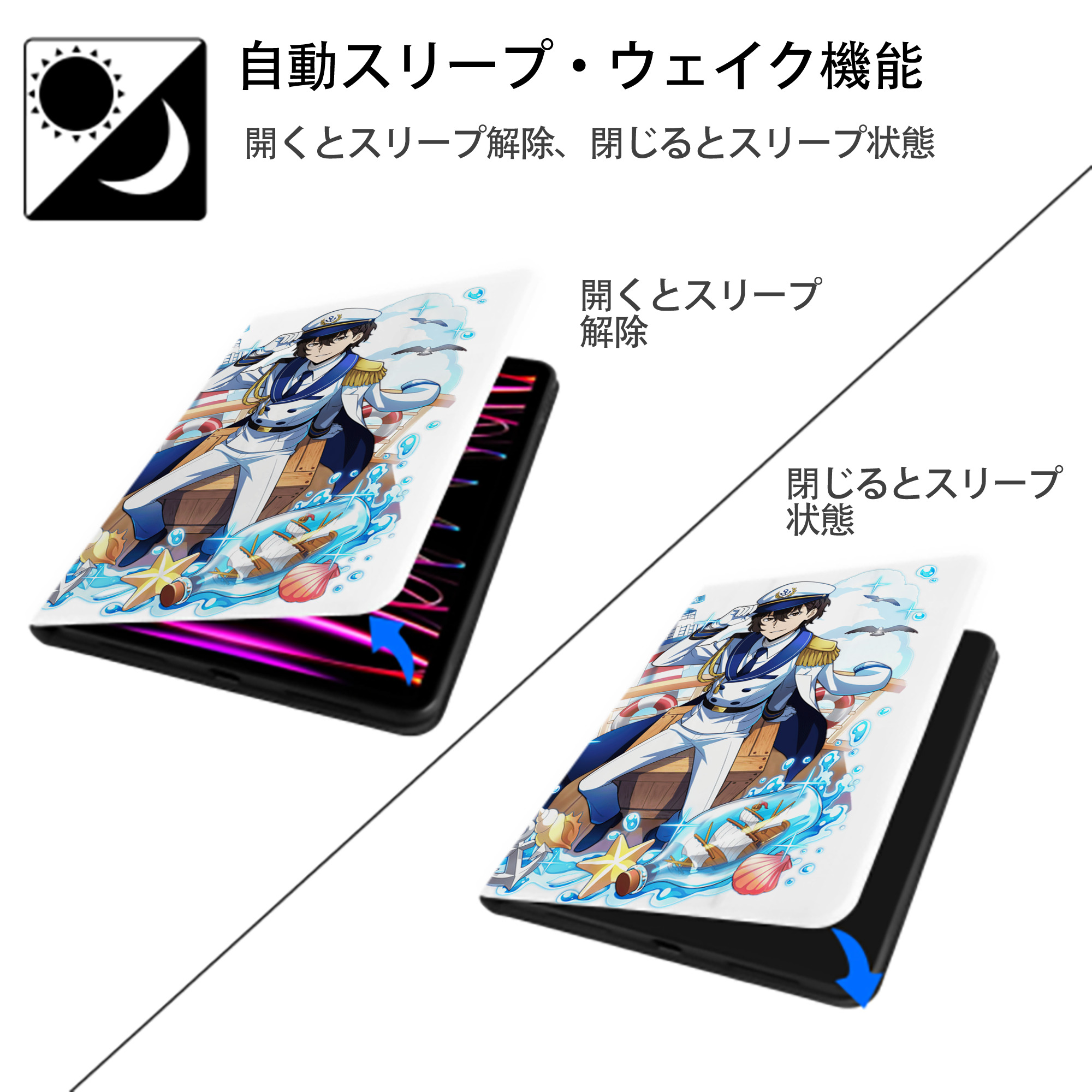 文豪ストレイドッグス Bungo Stray Dogs IPad ケース ペン収納付き 三つ折りスタンド PUレザー×シリコン 対応機種9.5/10.5/10.9インチ