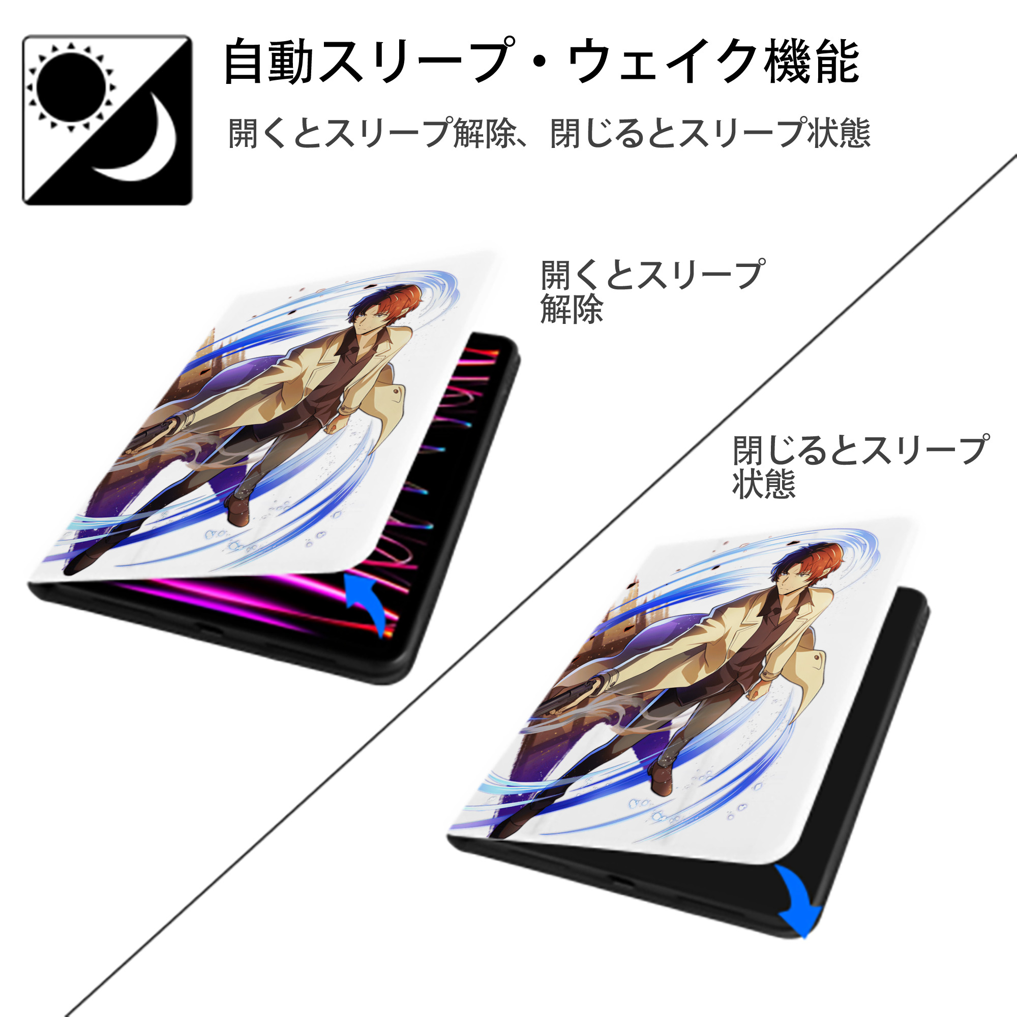 文豪ストレイドッグス Bungo Stray Dogs IPad ケース ペン収納付き 三つ折りスタンド PUレザー×シリコン 対応機種9.5/10.5/10.9インチ