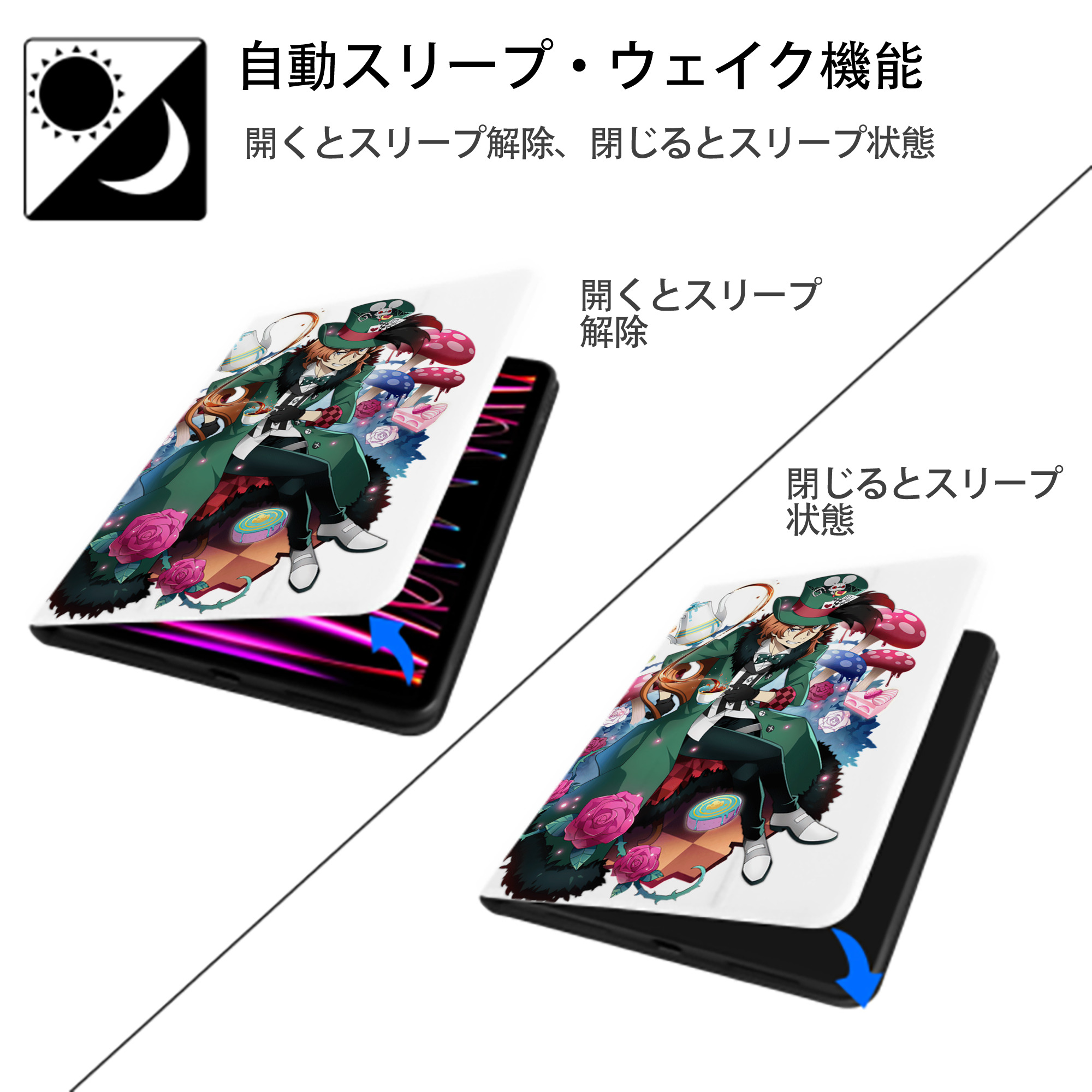 文豪ストレイドッグス Bungo Stray Dogs IPad ケース ペン収納付き 三つ折りスタンド PUレザー×シリコン 対応機種9.5/10.5/10.9インチ