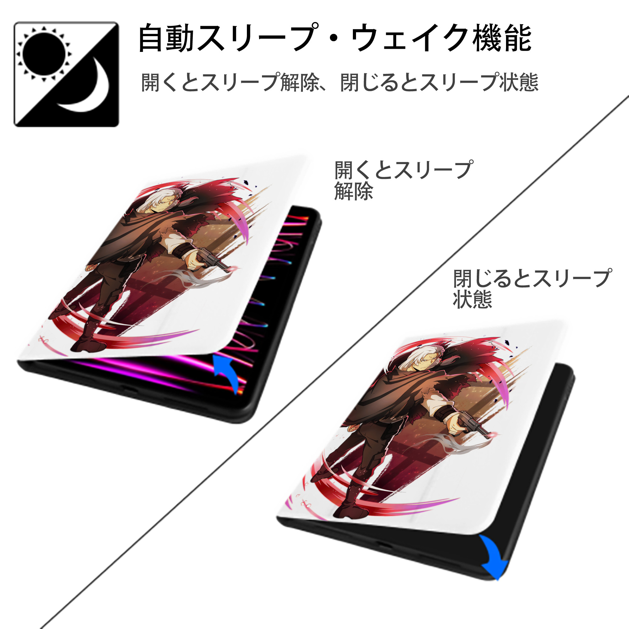 文豪ストレイドッグス Bungo Stray Dogs IPad ケース ペン収納付き 三つ折りスタンド PUレザー×シリコン 対応機種9.5/10.5/10.9インチ