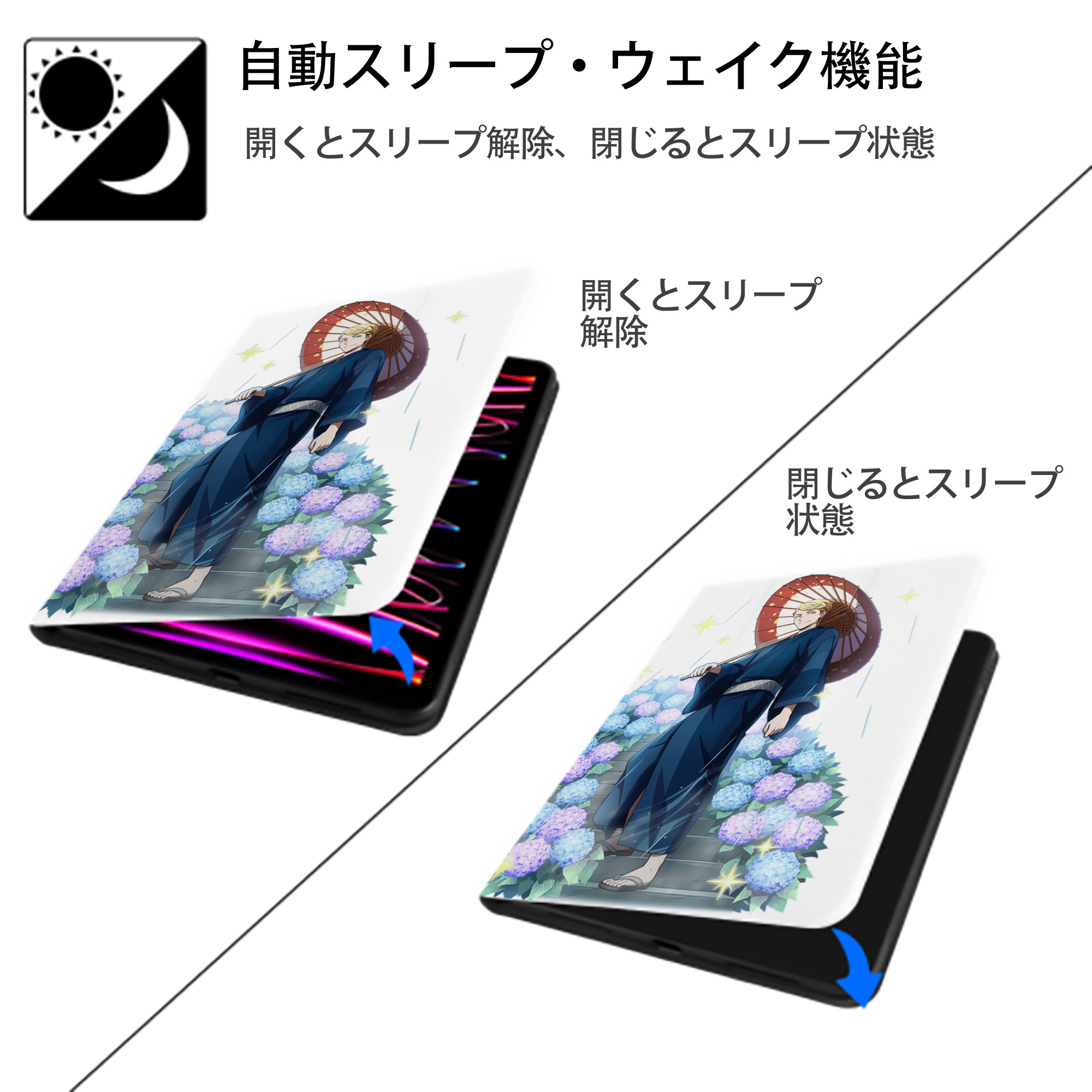 文豪ストレイドッグス Bungo Stray Dogs IPad ケース ペン収納付き 三つ折りスタンド PUレザー×シリコン 対応機種9.5/10.5/10.9インチ