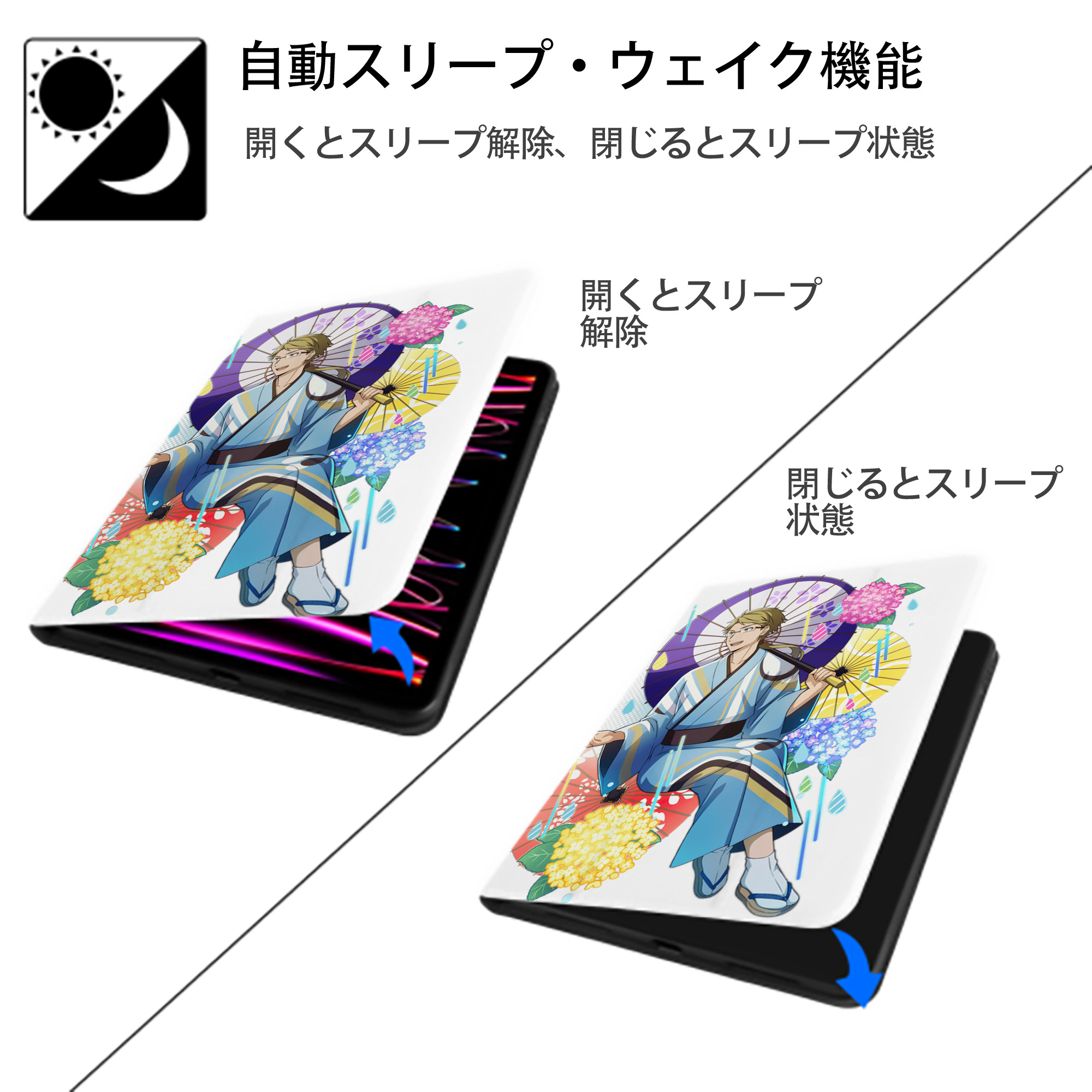 文豪ストレイドッグス Bungo Stray Dogs IPad ケース ペン収納付き 三つ折りスタンド PUレザー×シリコン 対応機種9.5/10.5/10.9インチ