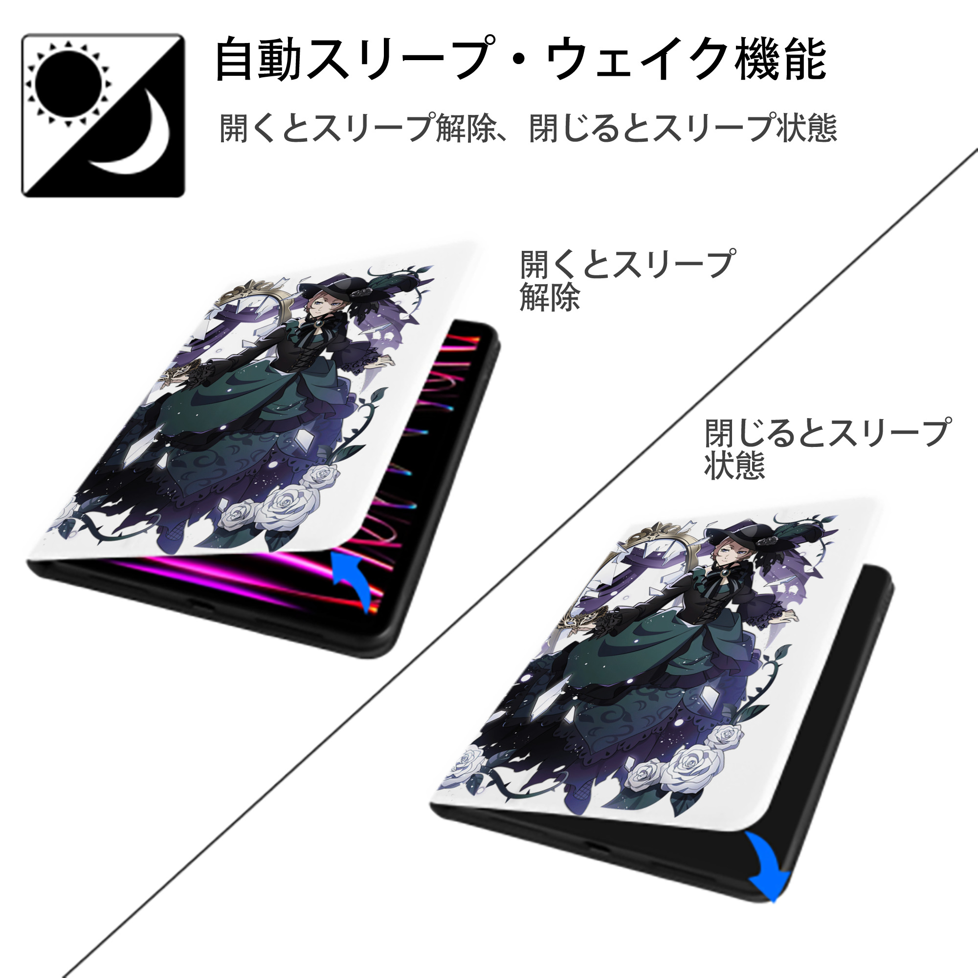 文豪ストレイドッグス Bungo Stray Dogs IPad ケース ペン収納付き 三つ折りスタンド PUレザー×シリコン 対応機種9.5/10.5/10.9インチ