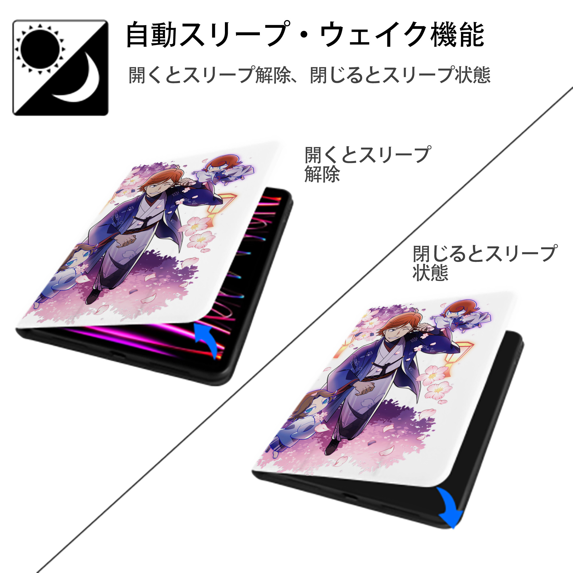 文豪ストレイドッグス Bungo Stray Dogs IPad ケース ペン収納付き 三つ折りスタンド PUレザー×シリコン 対応機種9.5/10.5/10.9インチ