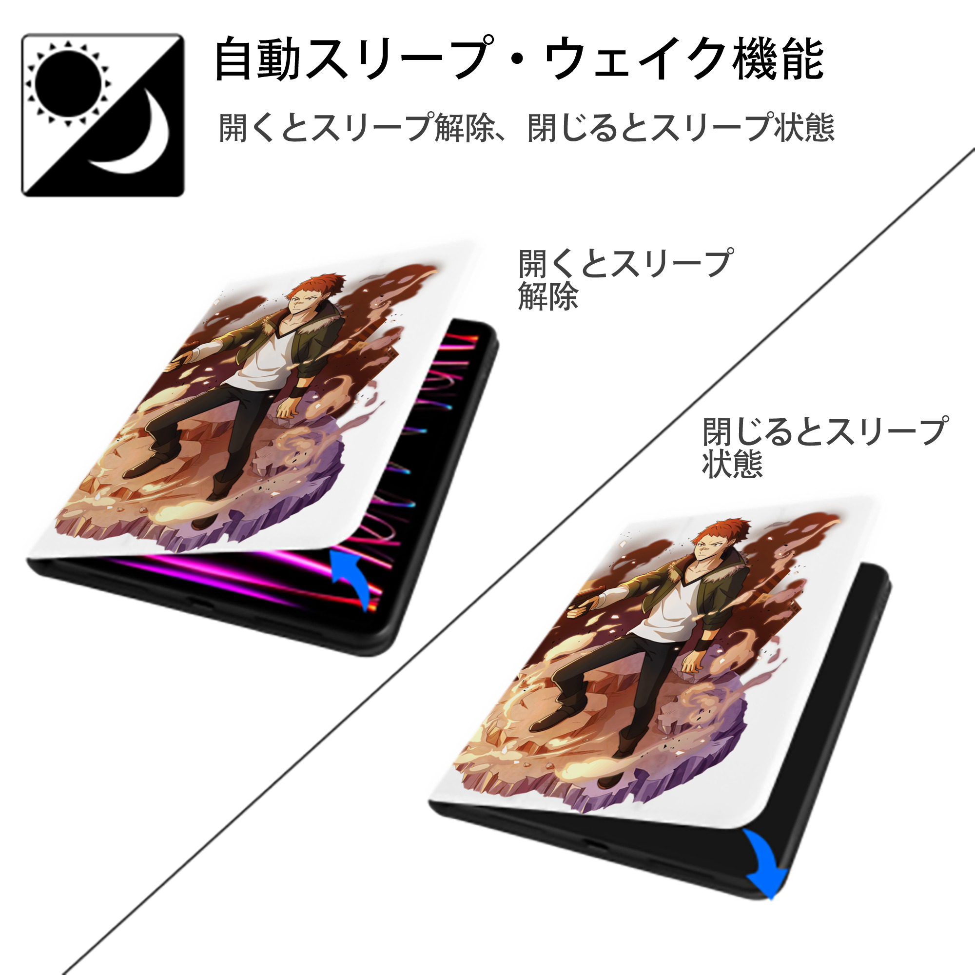 文豪ストレイドッグス Bungo Stray Dogs IPad ケース ペン収納付き 三つ折りスタンド PUレザー×シリコン 対応機種9.5/10.5/10.9インチ