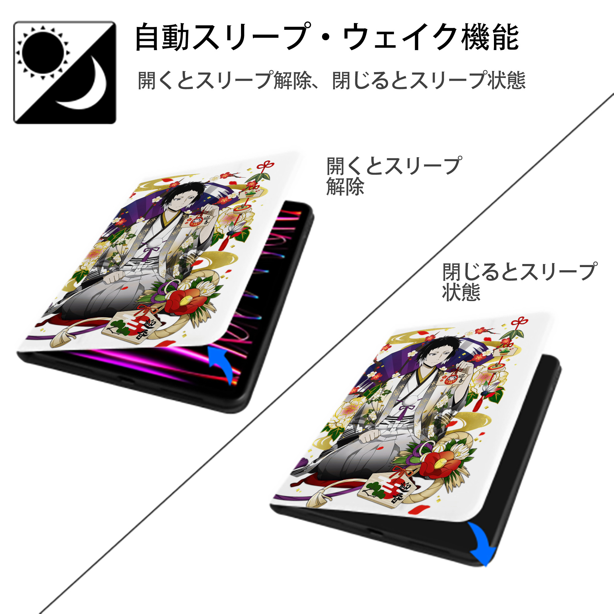文豪ストレイドッグス Bungo Stray Dogs IPad ケース ペン収納付き 三つ折りスタンド PUレザー×シリコン 対応機種9.5/10.5/10.9インチ