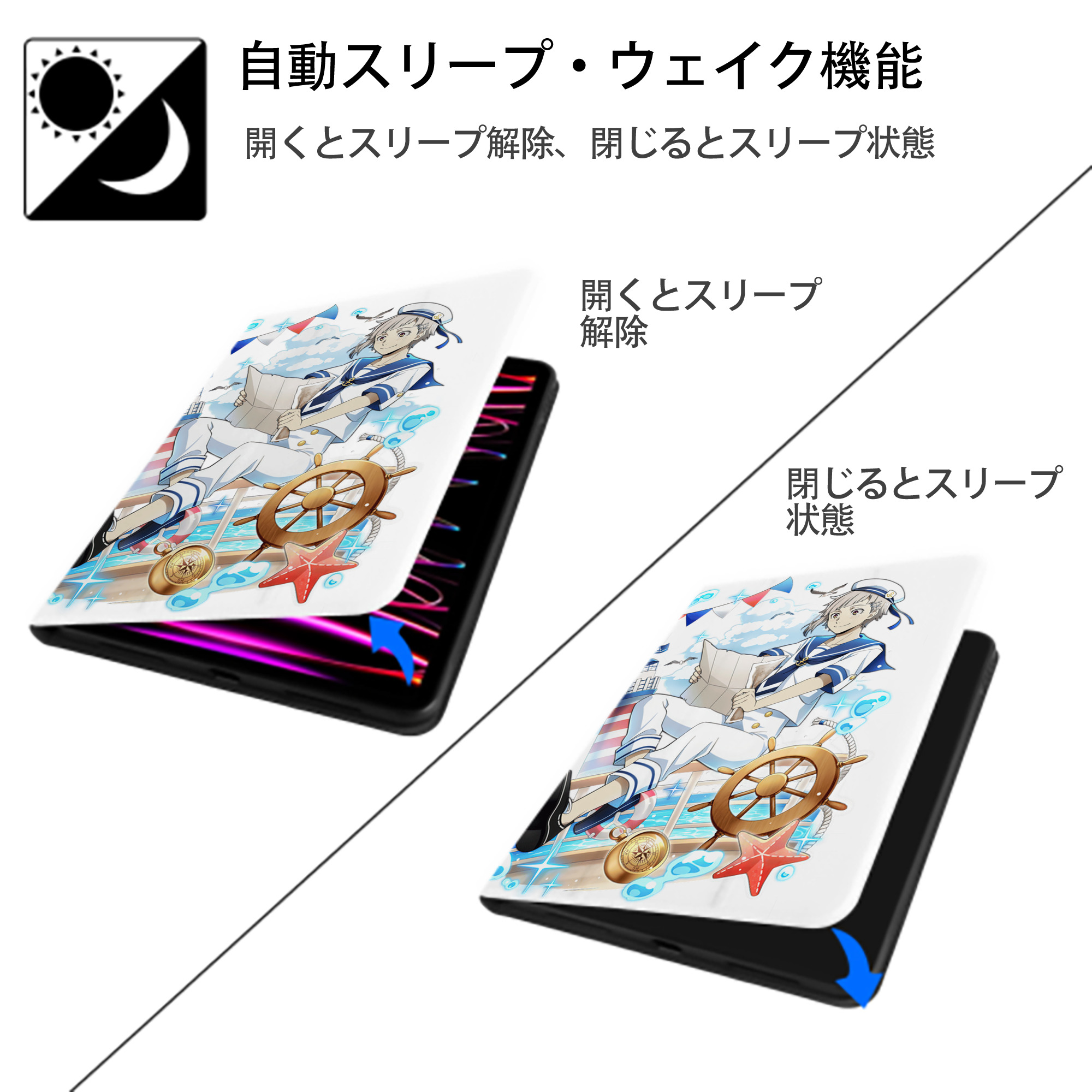 文豪ストレイドッグス Bungo Stray Dogs IPad ケース ペン収納付き 三つ折りスタンド PUレザー×シリコン 対応機種9.5/10.5/10.9インチ
