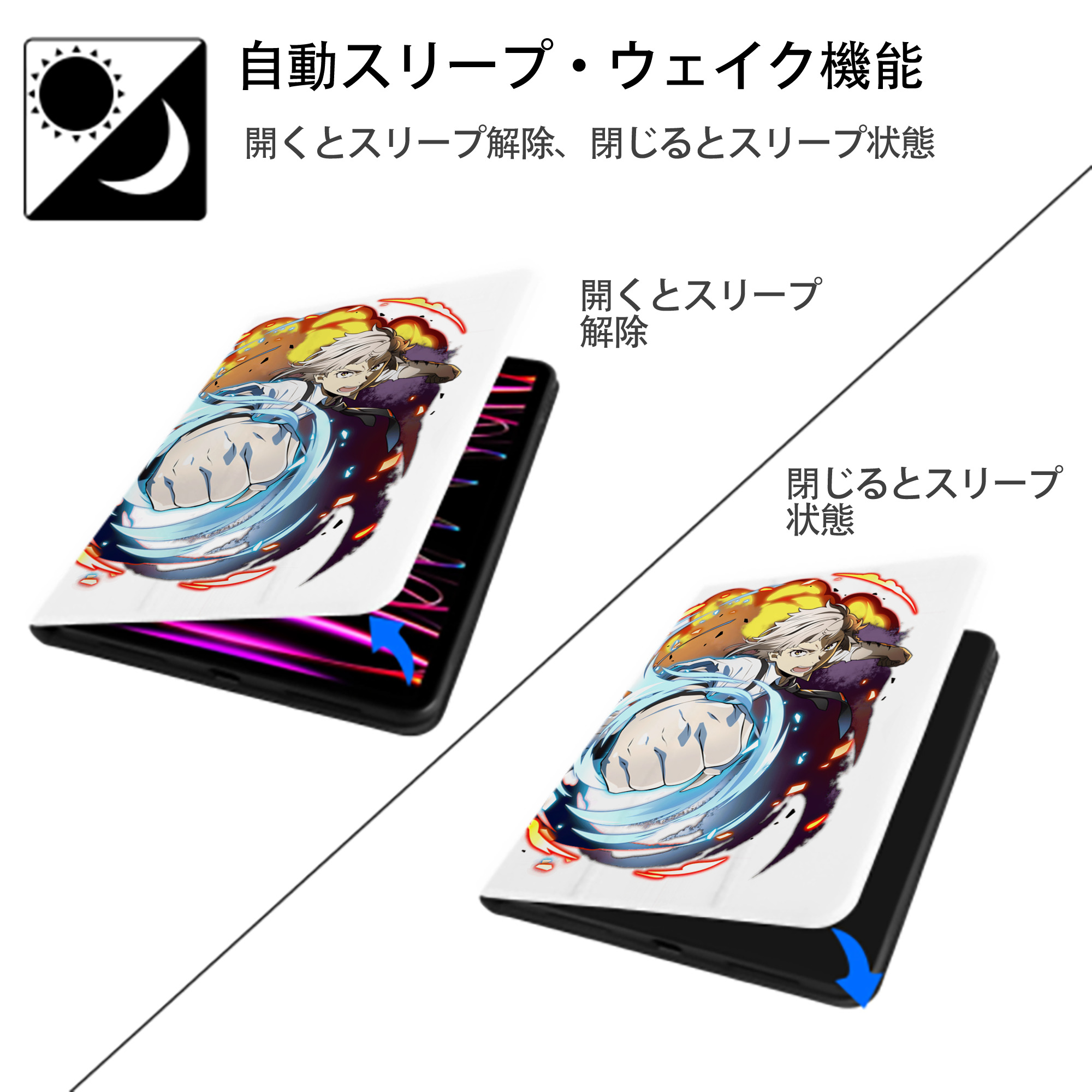 文豪ストレイドッグス Bungo Stray Dogs IPad ケース ペン収納付き 三つ折りスタンド PUレザー×シリコン 対応機種9.5/10.5/10.9インチ