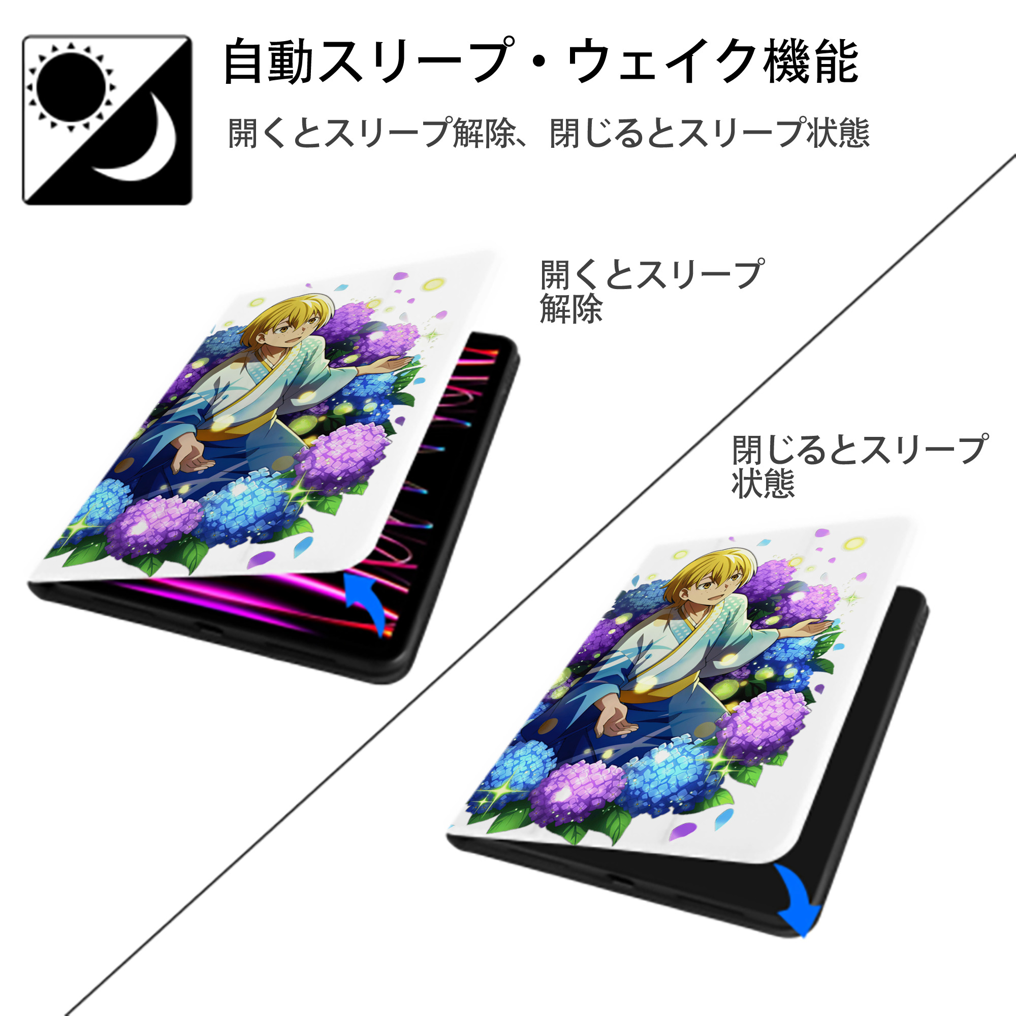 文豪ストレイドッグス Bungo Stray Dogs IPad ケース ペン収納付き 三つ折りスタンド PUレザー×シリコン 対応機種9.5/10.5/10.9インチ
