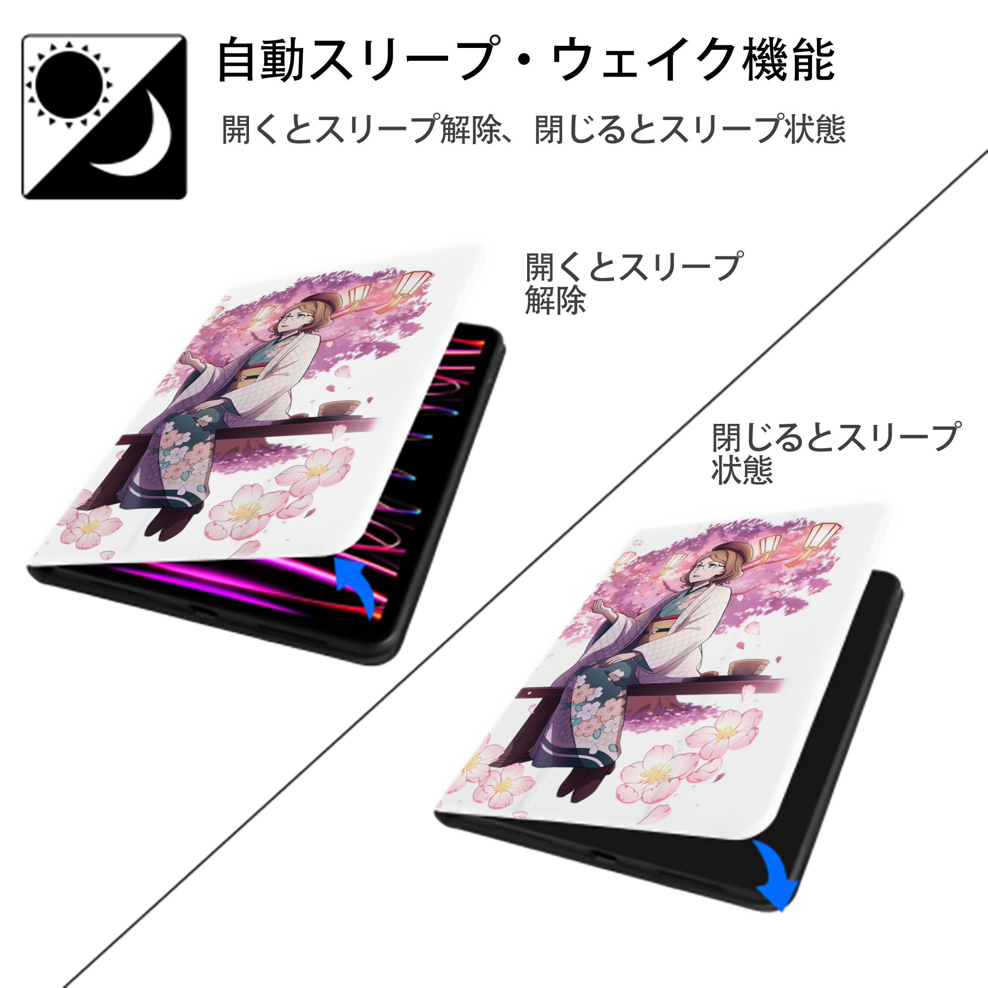 文豪ストレイドッグス Bungo Stray Dogs IPad ケース ペン収納付き 三つ折りスタンド PUレザー×シリコン 対応機種9.5/10.5/10.9インチ