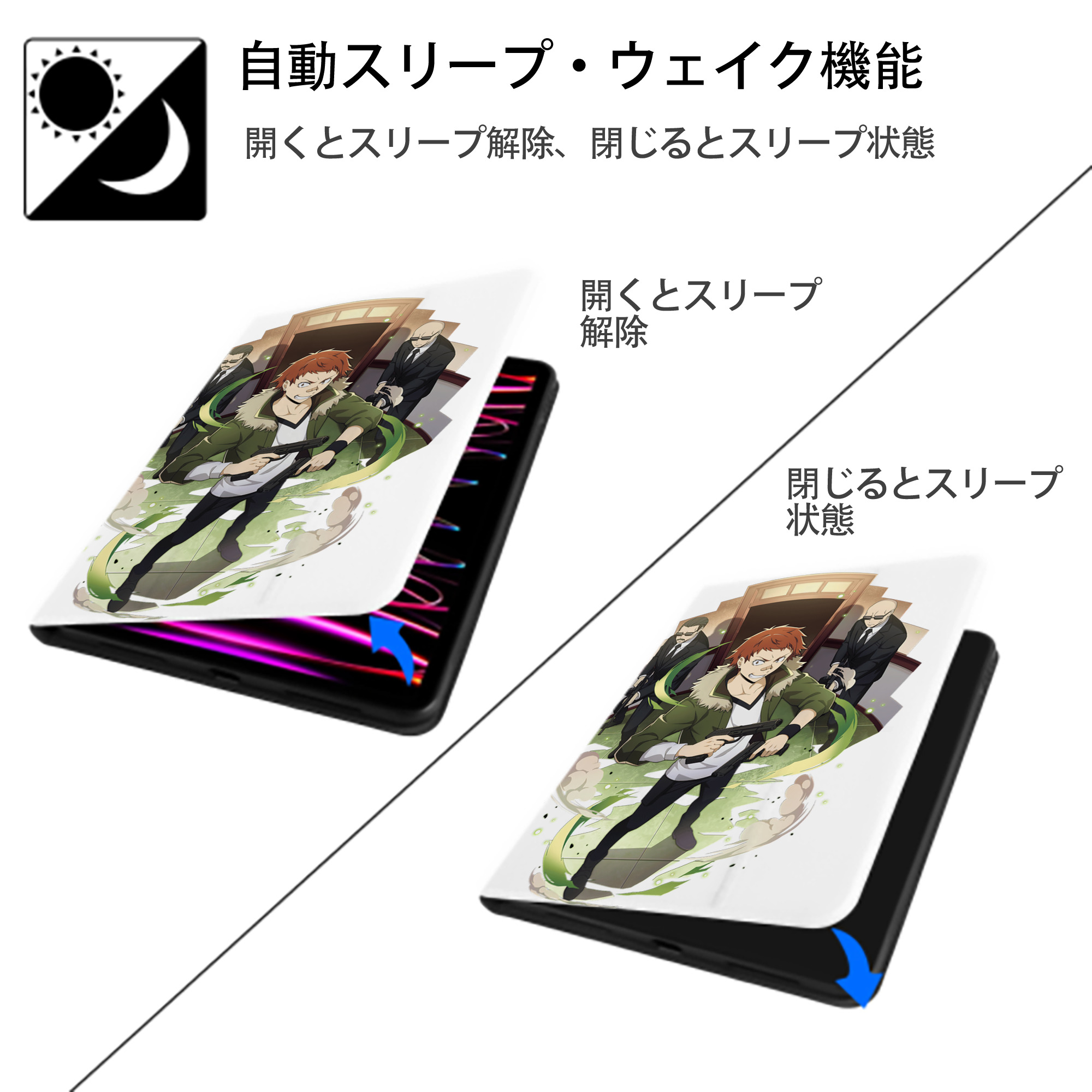 文豪ストレイドッグス Bungo Stray Dogs IPad ケース ペン収納付き 三つ折りスタンド PUレザー×シリコン 対応機種9.5/10.5/10.9インチ