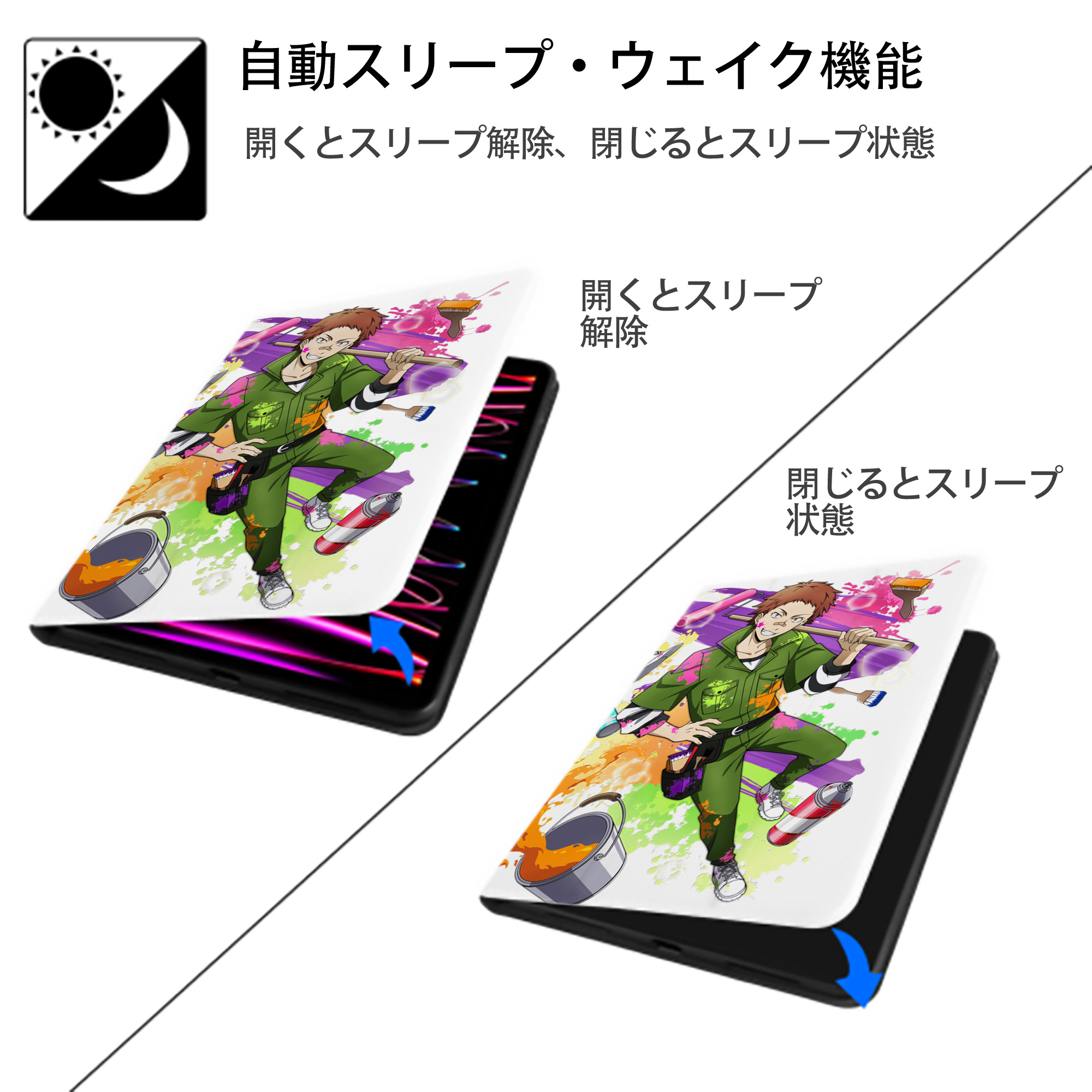 文豪ストレイドッグス Bungo Stray Dogs IPad ケース ペン収納付き 三つ折りスタンド PUレザー×シリコン 対応機種9.5/10.5/10.9インチ