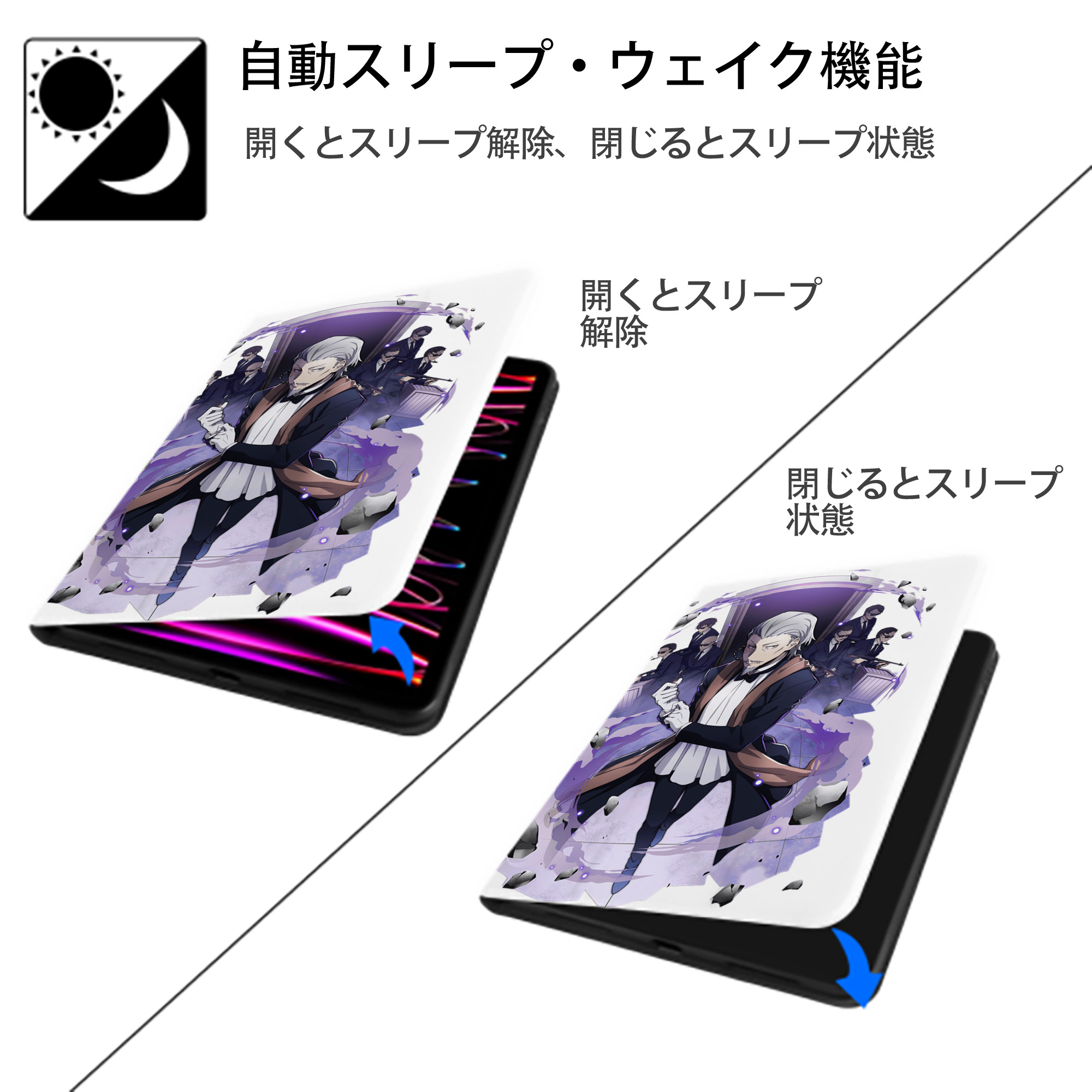 文豪ストレイドッグス Bungo Stray Dogs IPad ケース ペン収納付き 三つ折りスタンド PUレザー×シリコン 対応機種9.5/10.5/10.9インチ