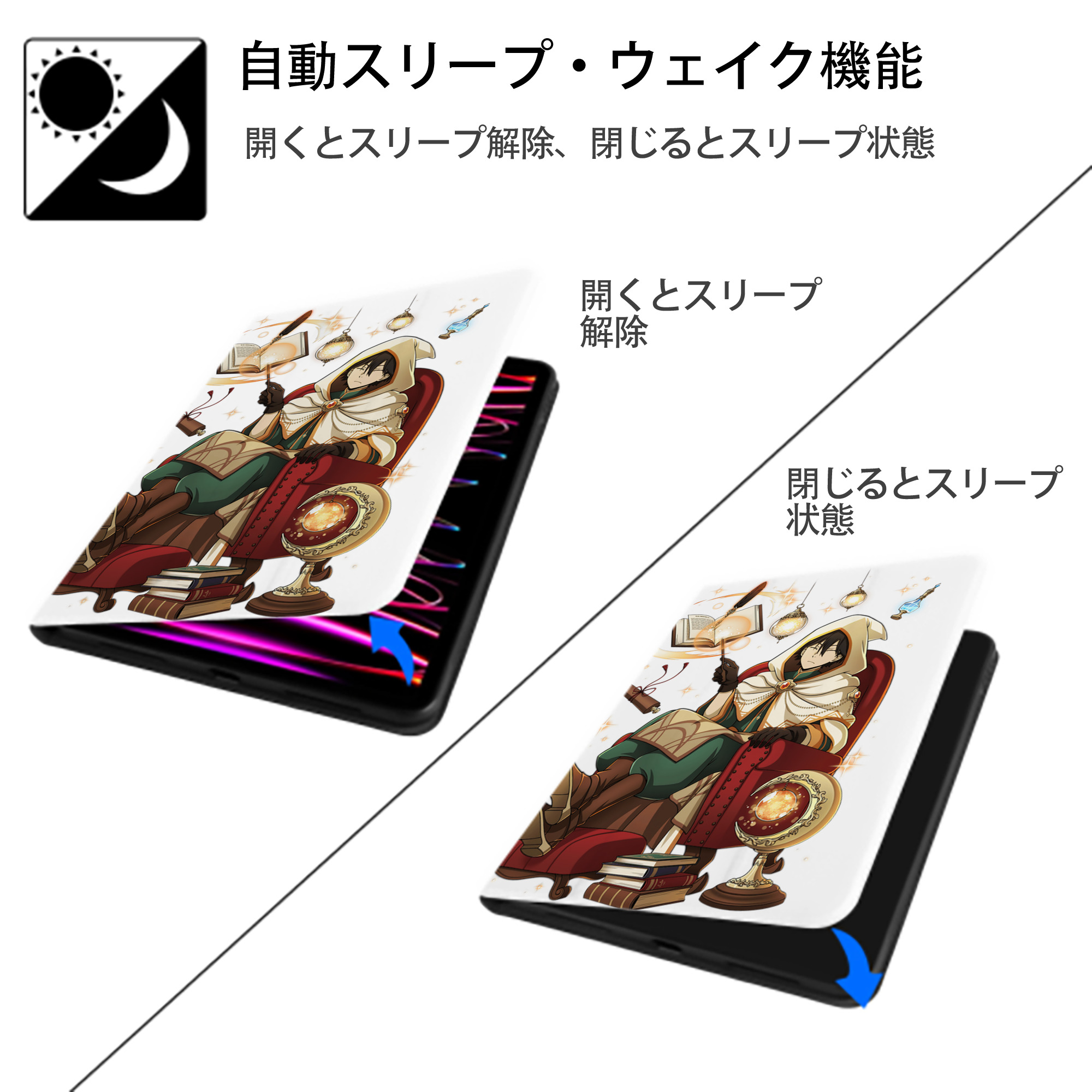 文豪ストレイドッグス Bungo Stray Dogs IPad ケース ペン収納付き 三つ折りスタンド PUレザー×シリコン 対応機種9.5/10.5/10.9インチ