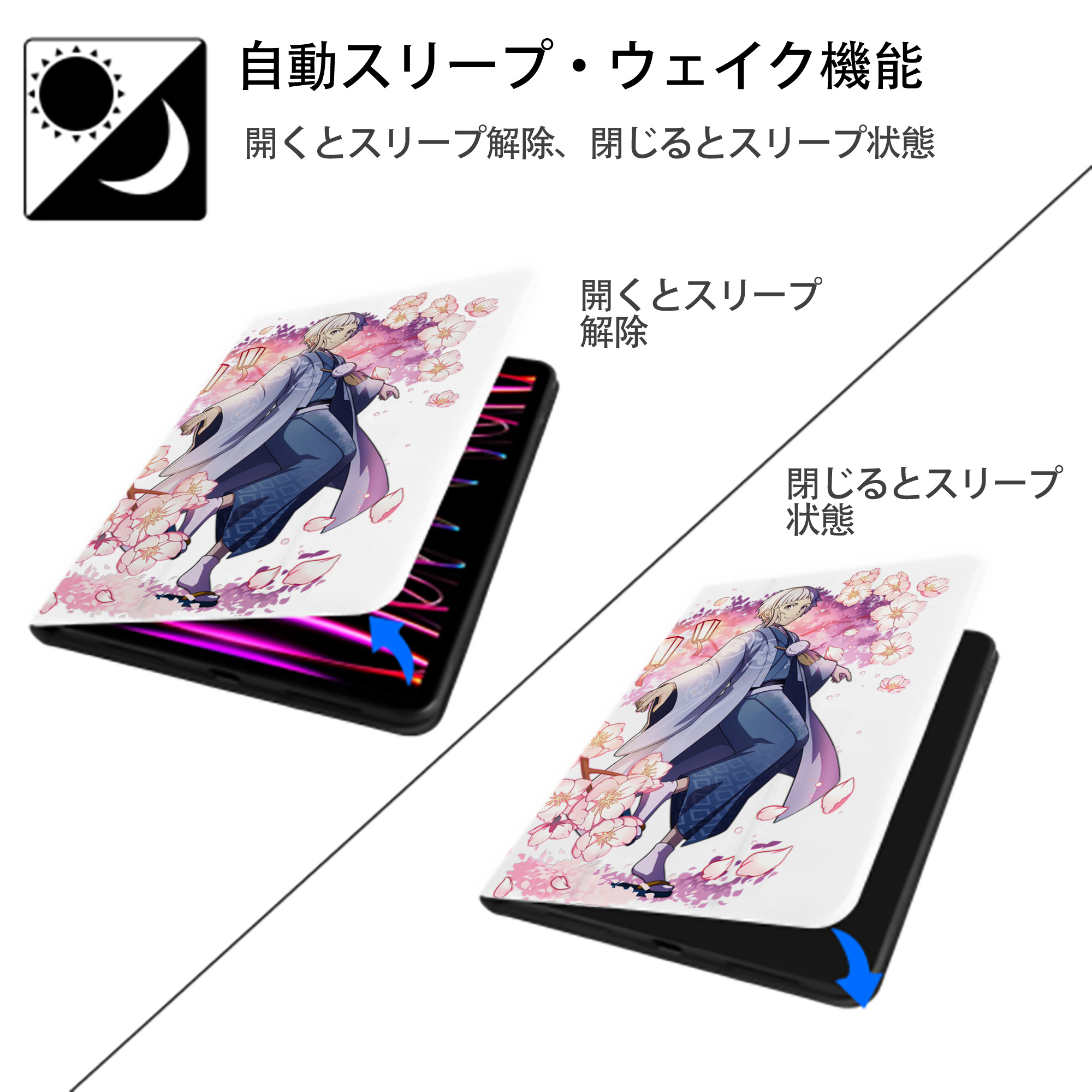 文豪ストレイドッグス Bungo Stray Dogs IPad ケース ペン収納付き 三つ折りスタンド PUレザー×シリコン 対応機種9.5/10.5/10.9インチ