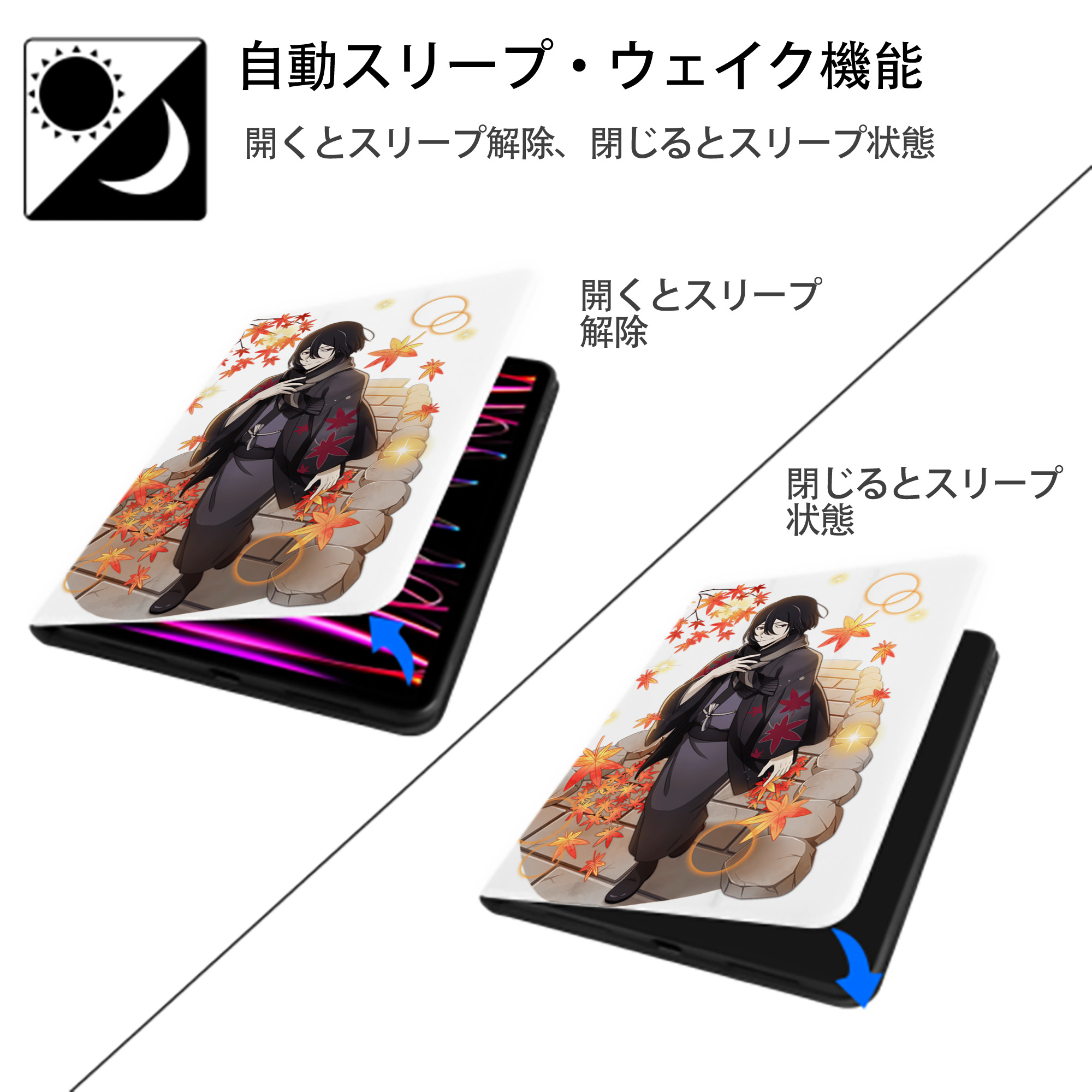 文豪ストレイドッグス Bungo Stray Dogs IPad ケース ペン収納付き 三つ折りスタンド PUレザー×シリコン 対応機種9.5/10.5/10.9インチ