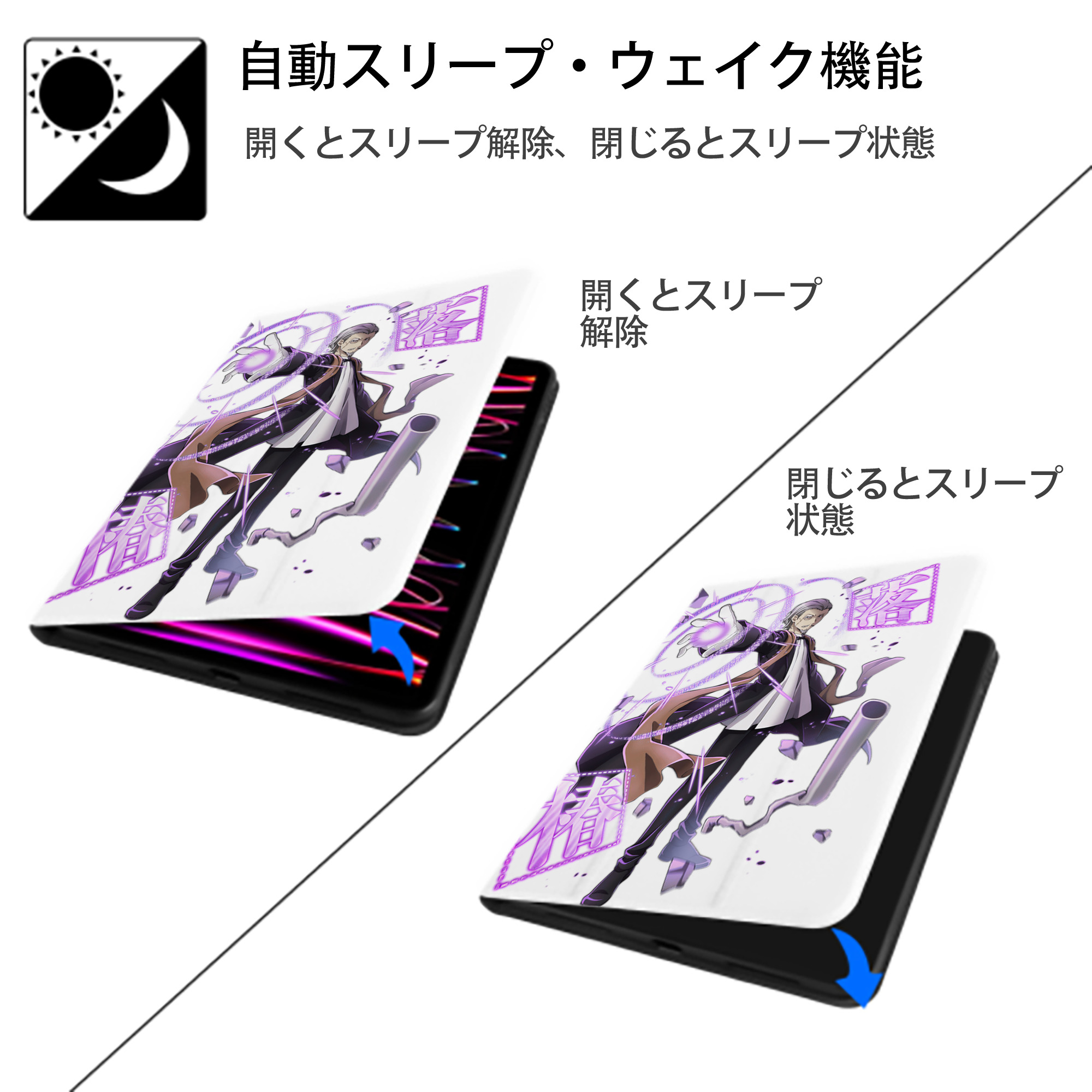 文豪ストレイドッグス Bungo Stray Dogs IPad ケース ペン収納付き 三つ折りスタンド PUレザー×シリコン 対応機種9.5/10.5/10.9インチ