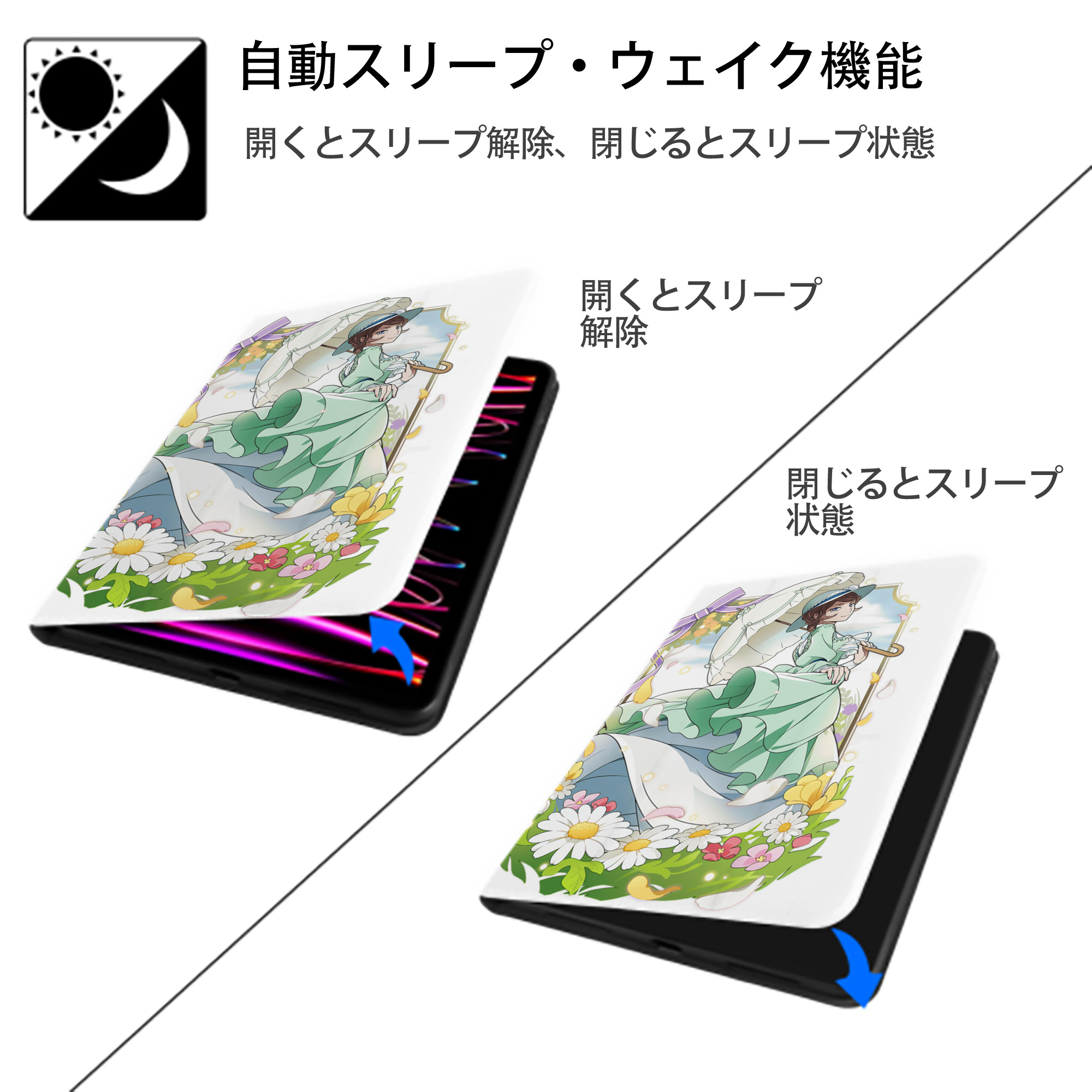 文豪ストレイドッグス Bungo Stray Dogs IPad ケース ペン収納付き 三つ折りスタンド PUレザー×シリコン 対応機種9.5/10.5/10.9インチ