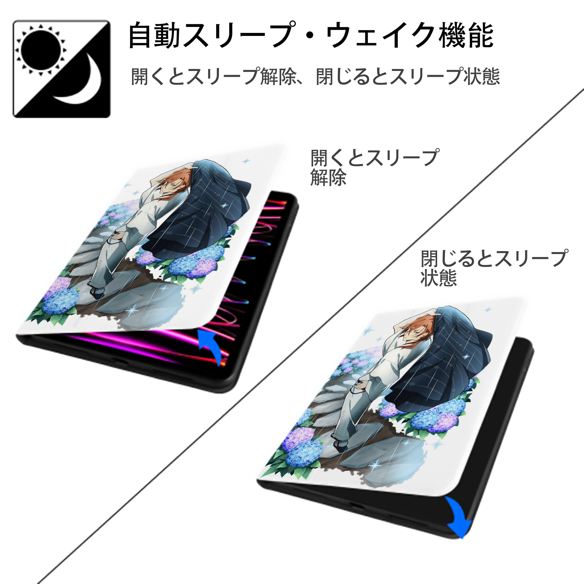 文豪ストレイドッグス Bungo Stray Dogs IPad ケース ペン収納付き 三つ折りスタンド PUレザー×シリコン 対応機種9.5/10.5/10.9インチ