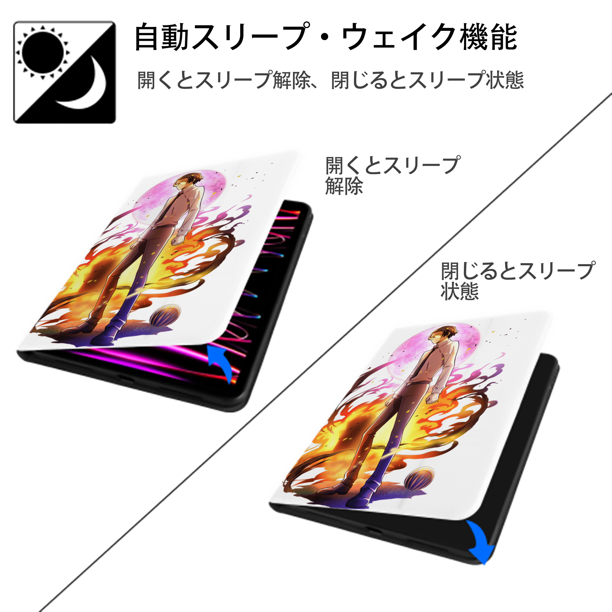 文豪ストレイドッグス Bungo Stray Dogs IPad ケース ペン収納付き 三つ折りスタンド PUレザー×シリコン 対応機種9.5/10.5/10.9インチ