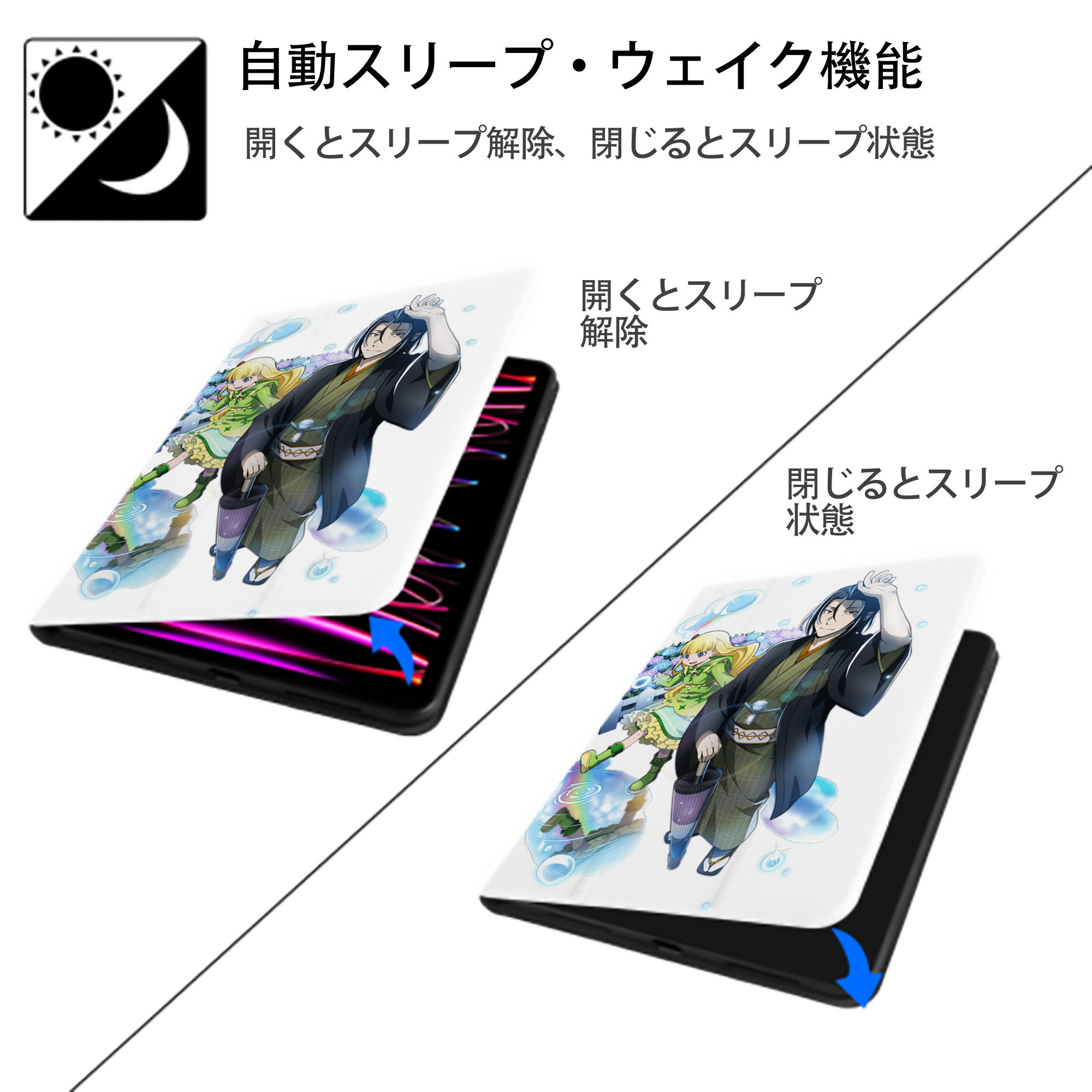 文豪ストレイドッグス Bungo Stray Dogs IPad ケース ペン収納付き 三つ折りスタンド PUレザー×シリコン 対応機種9.5/10.5/10.9インチ