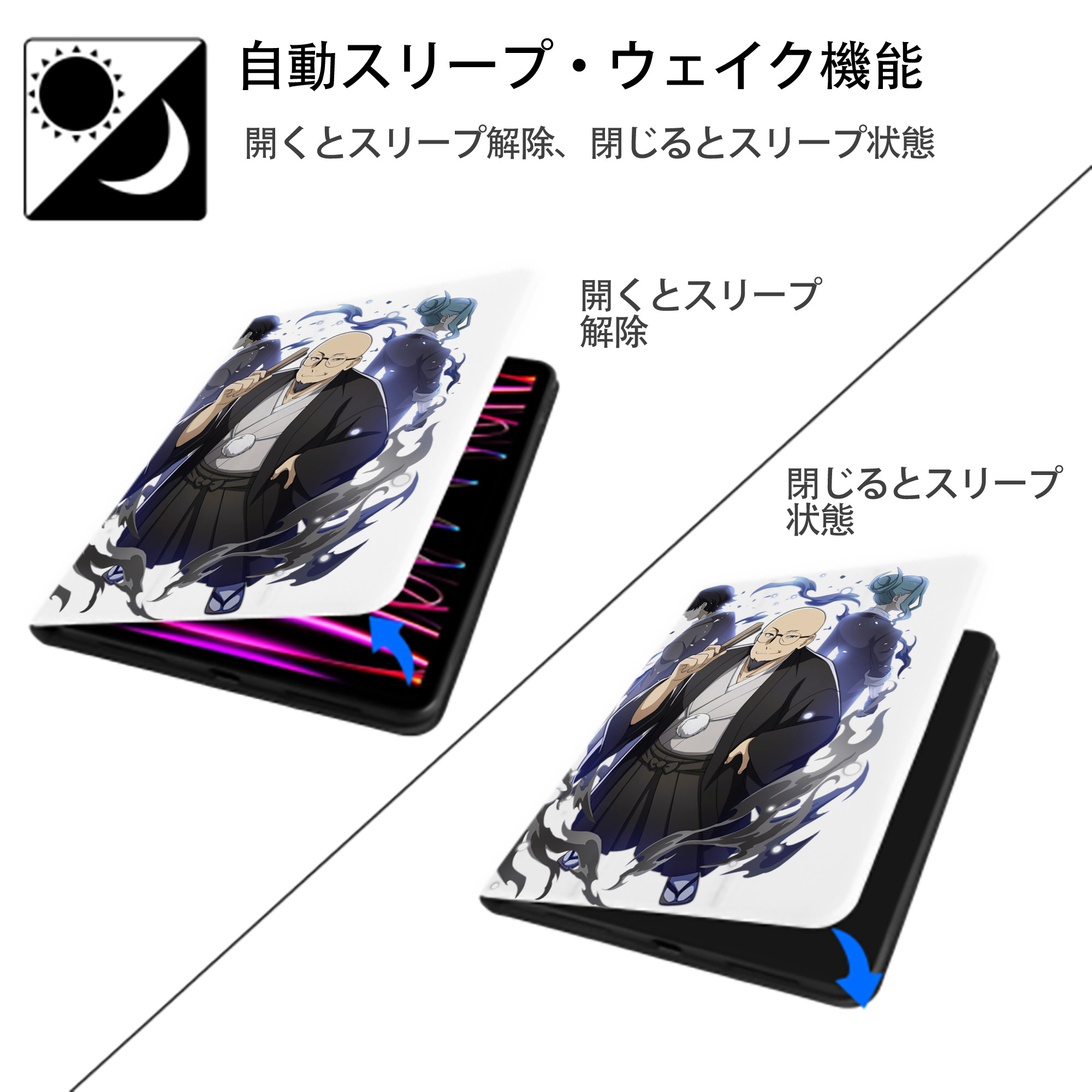 文豪ストレイドッグス Bungo Stray Dogs IPad ケース ペン収納付き 三つ折りスタンド PUレザー×シリコン 対応機種9.5/10.5/10.9インチ