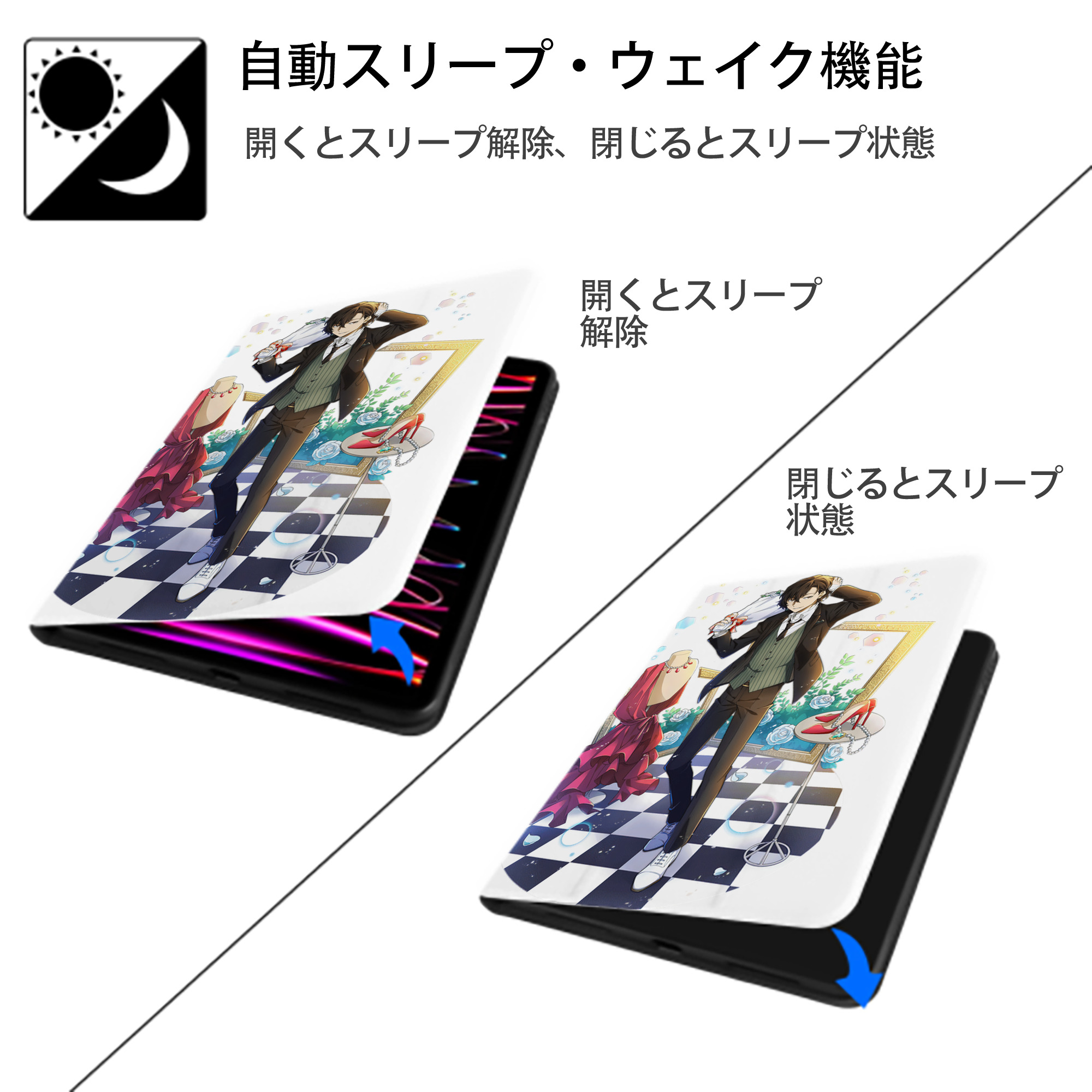 文豪ストレイドッグス Bungo Stray Dogs IPad ケース ペン収納付き 三つ折りスタンド PUレザー×シリコン 対応機種9.5/10.5/10.9インチ