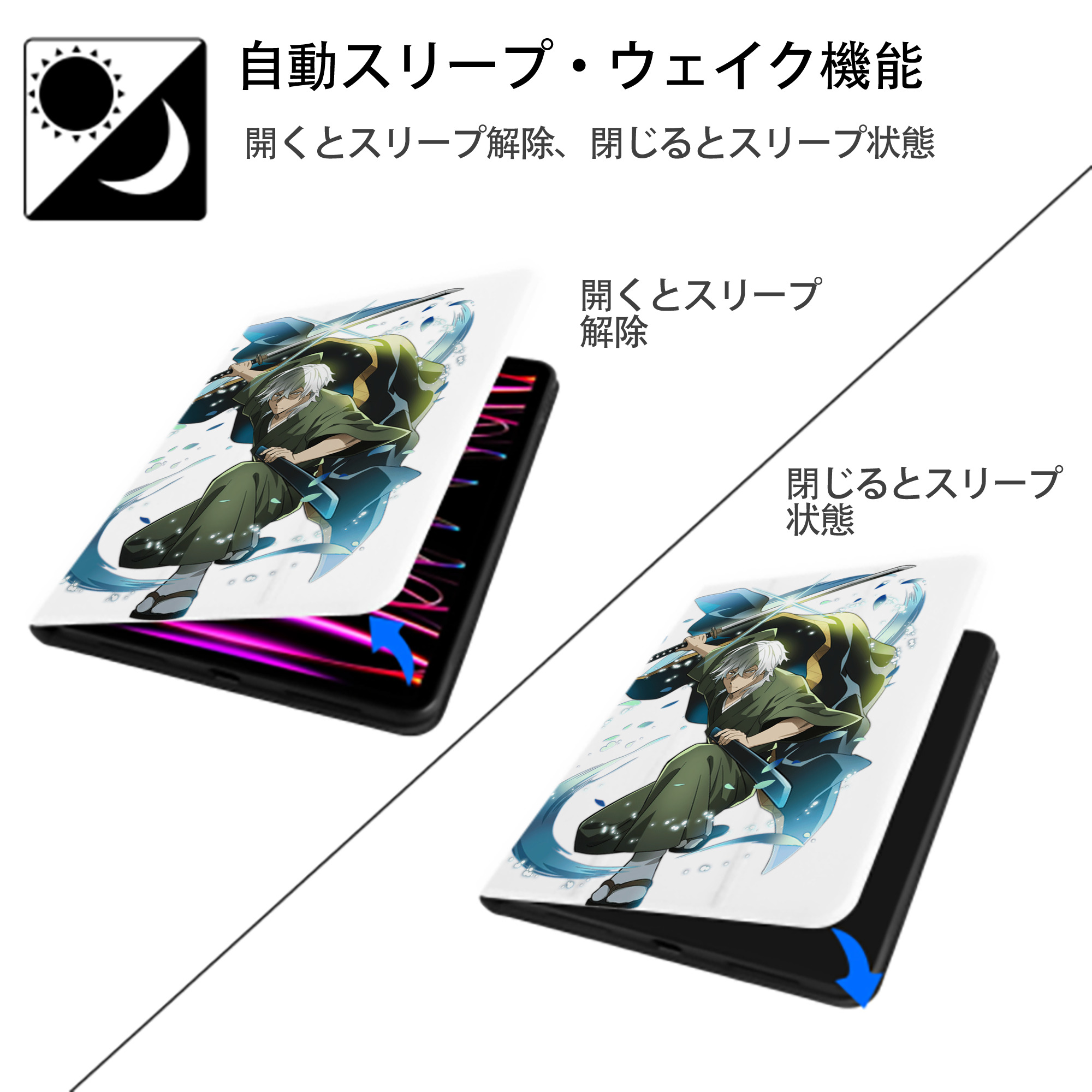 文豪ストレイドッグス Bungo Stray Dogs IPad ケース ペン収納付き 三つ折りスタンド PUレザー×シリコン 対応機種9.5/10.5/10.9インチ
