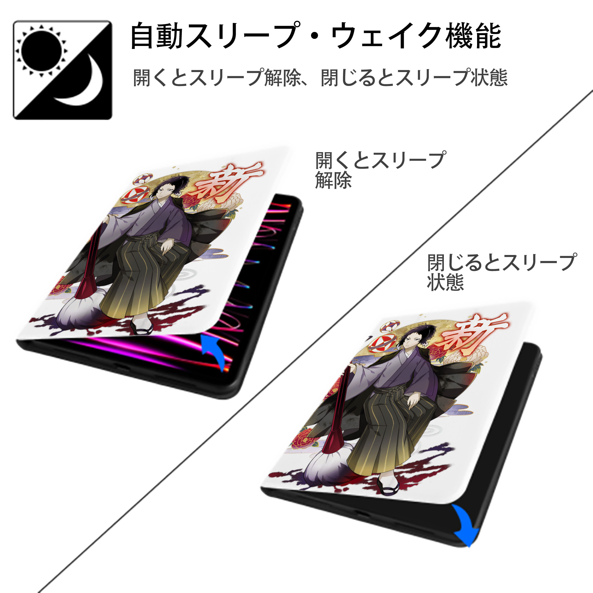 文豪ストレイドッグス Bungo Stray Dogs IPad ケース ペン収納付き 三つ折りスタンド PUレザー×シリコン 対応機種9.5/10.5/10.9インチ