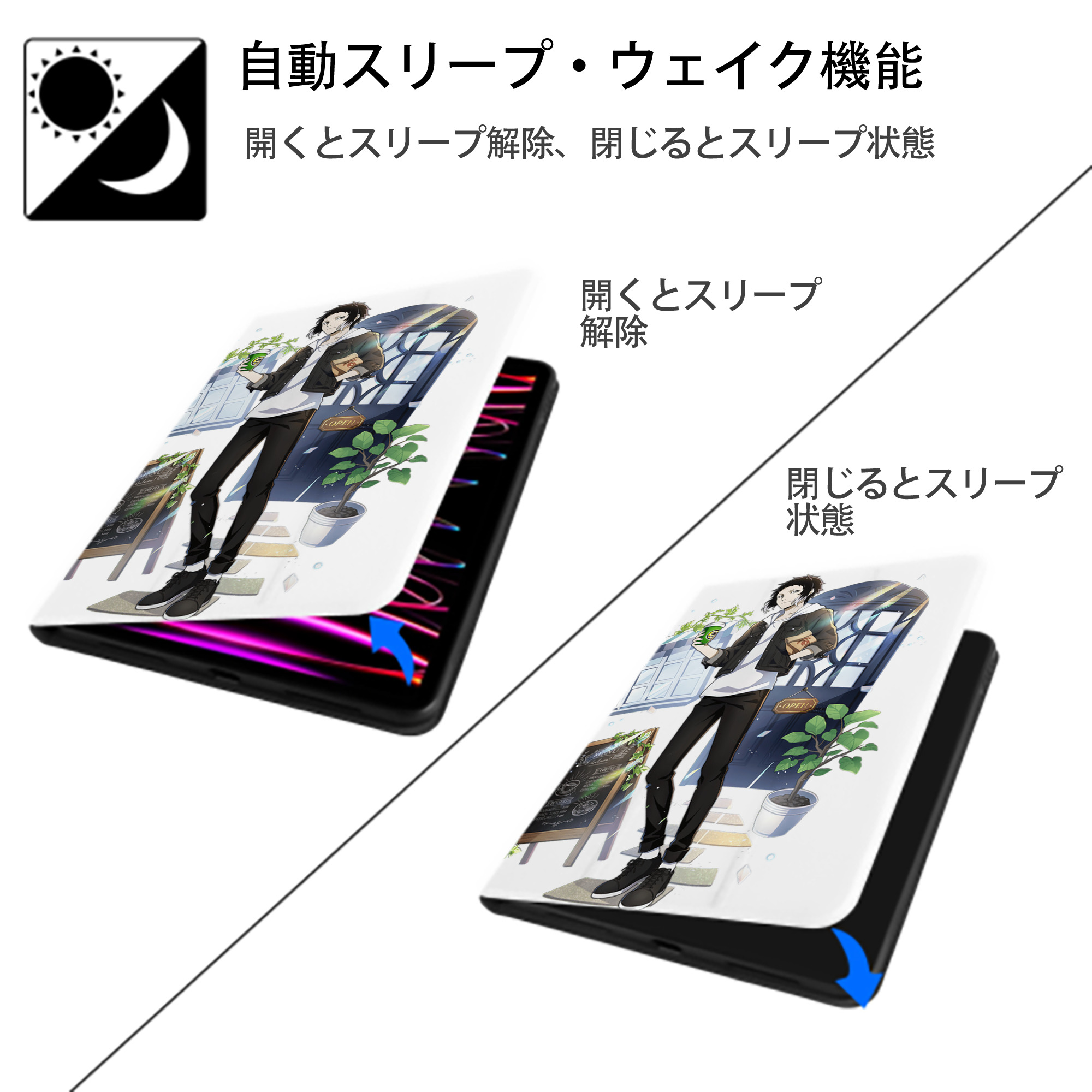 文豪ストレイドッグス Bungo Stray Dogs IPad ケース ペン収納付き 三つ折りスタンド PUレザー×シリコン 対応機種9.5/10.5/10.9インチ
