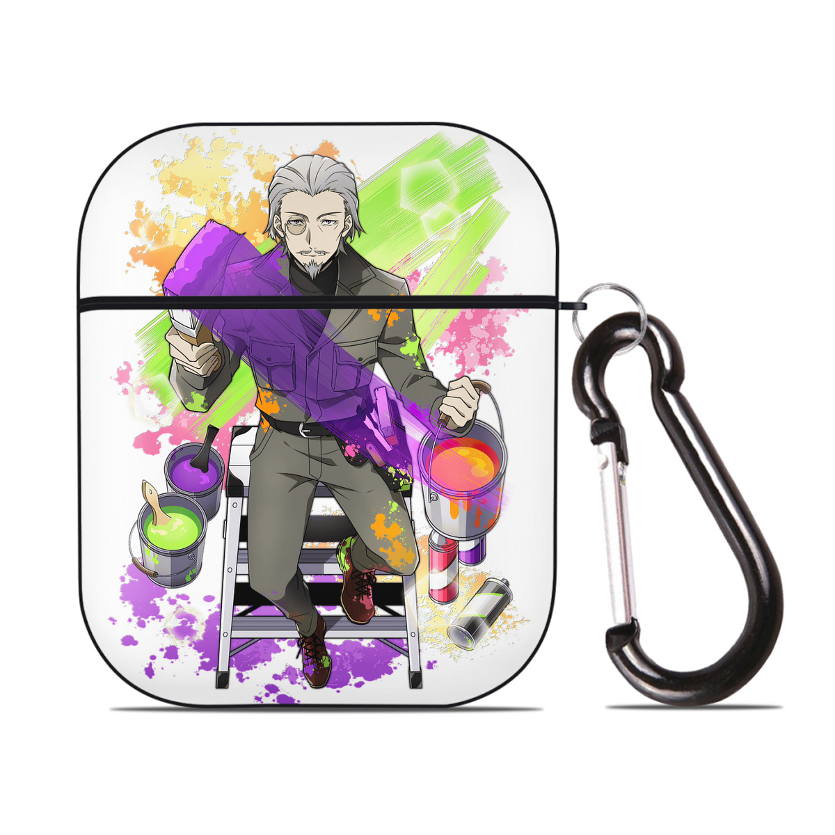 （画像用） 文豪ストレイドッグス Bungo Stray Dogs AirPods 第2世代保護ケース ハードシェル ブラック 耐衝撃・防指紋・カラビナ付き