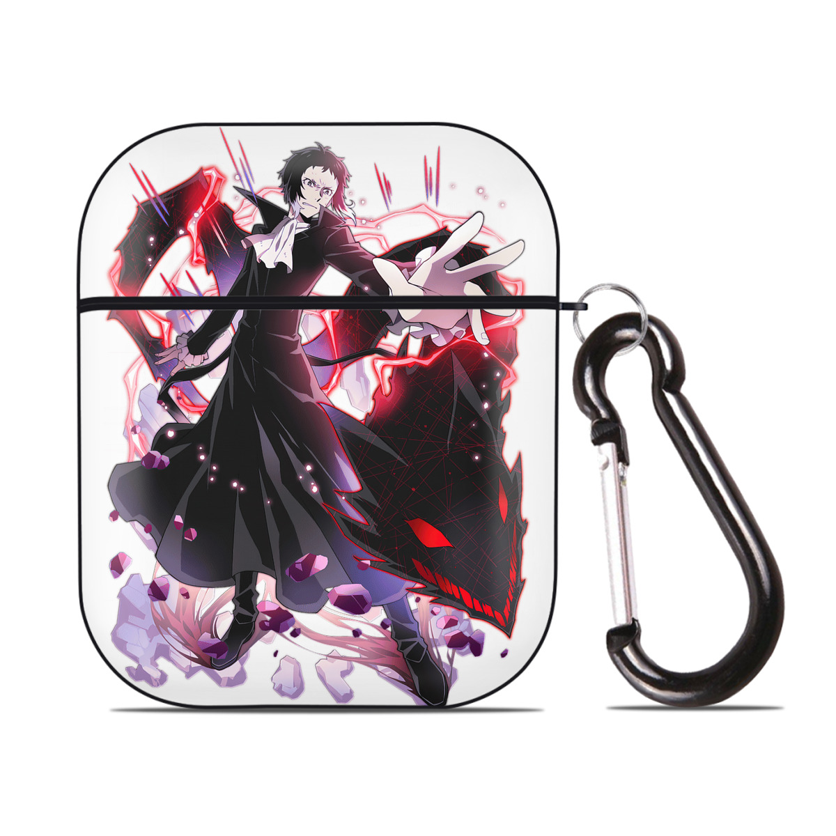 （画像用） 文豪ストレイドッグス Bungo Stray Dogs AirPods 第2世代保護ケース ハードシェル ブラック 耐衝撃・防指紋・カラビナ付き
