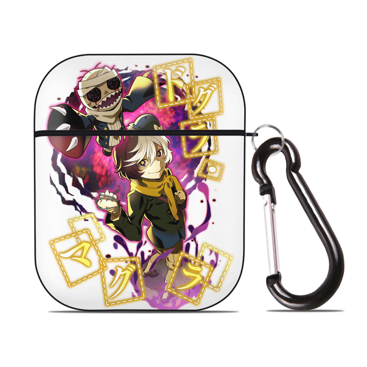 （画像用） 文豪ストレイドッグス Bungo Stray Dogs AirPods 第2世代保護ケース ハードシェル ブラック 耐衝撃・防指紋・カラビナ付き