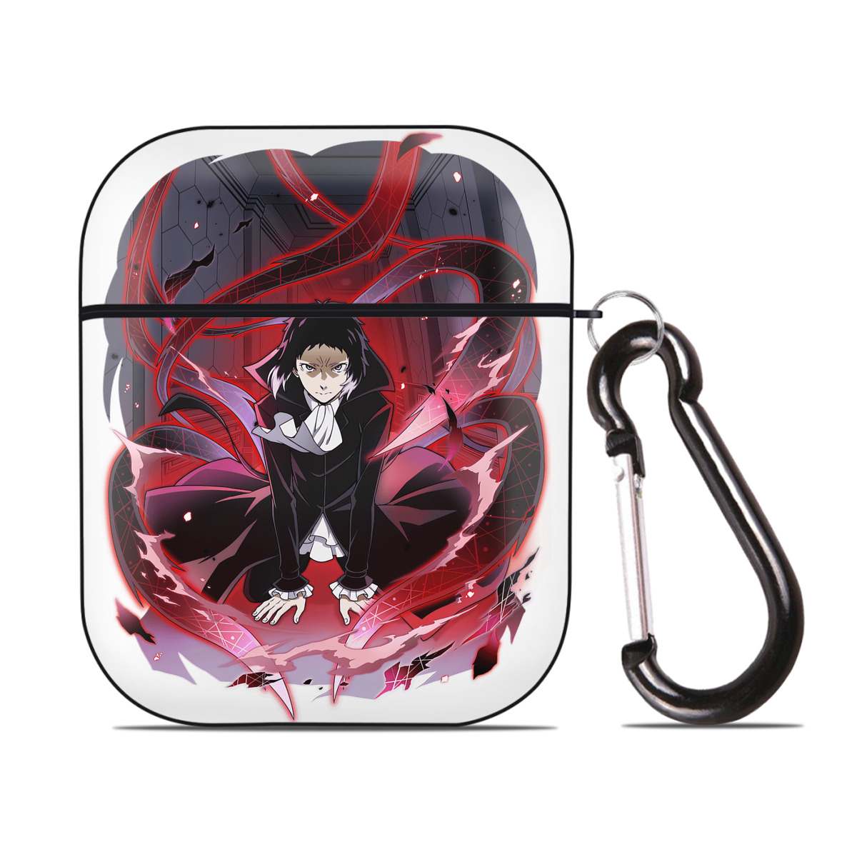 （画像用） 文豪ストレイドッグス Bungo Stray Dogs AirPods 第2世代保護ケース ハードシェル ブラック 耐衝撃・防指紋・カラビナ付き