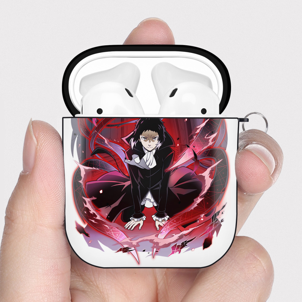 （画像用） 文豪ストレイドッグス Bungo Stray Dogs AirPods 第2世代保護ケース ハードシェル ブラック 耐衝撃・防指紋・カラビナ付き