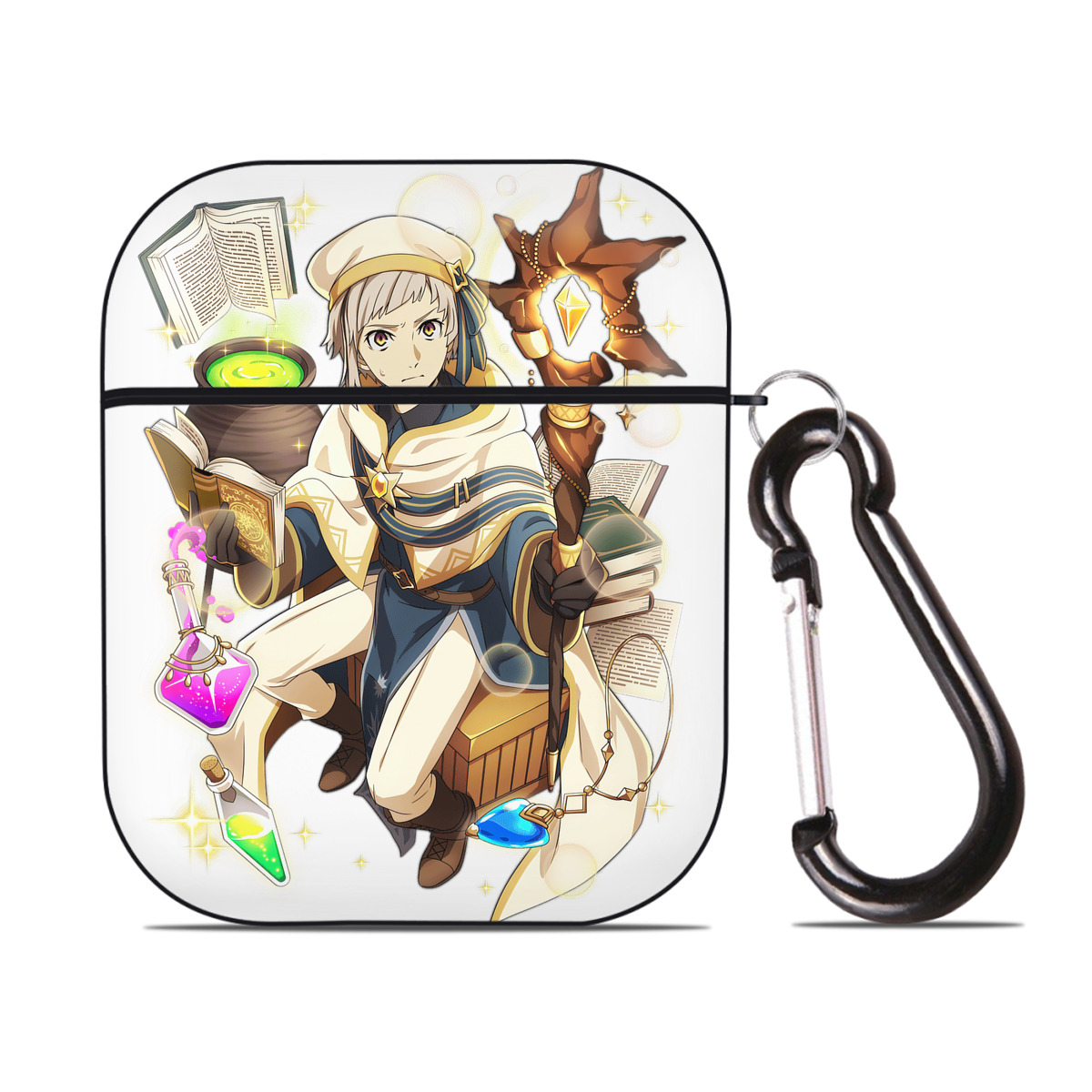（画像用） 文豪ストレイドッグス Bungo Stray Dogs AirPods 第2世代保護ケース ハードシェル ブラック 耐衝撃・防指紋・カラビナ付き