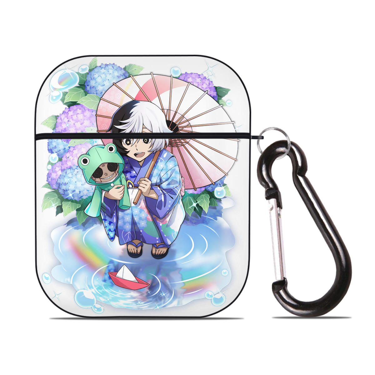 （画像用） 文豪ストレイドッグス Bungo Stray Dogs AirPods 第2世代保護ケース ハードシェル ブラック 耐衝撃・防指紋・カラビナ付き